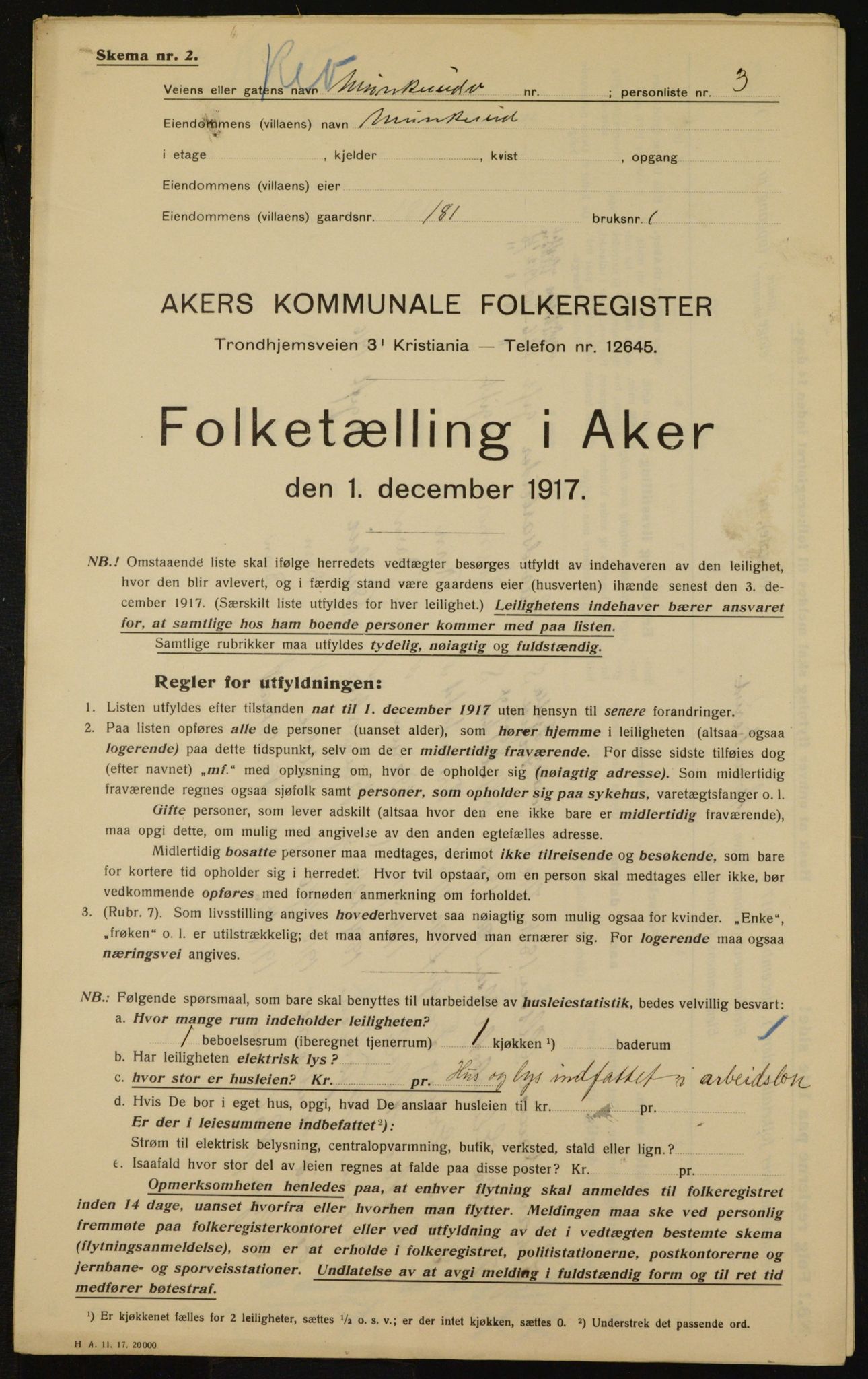 OBA, Municipal Census 1917 for Aker, 1917, p. 18573