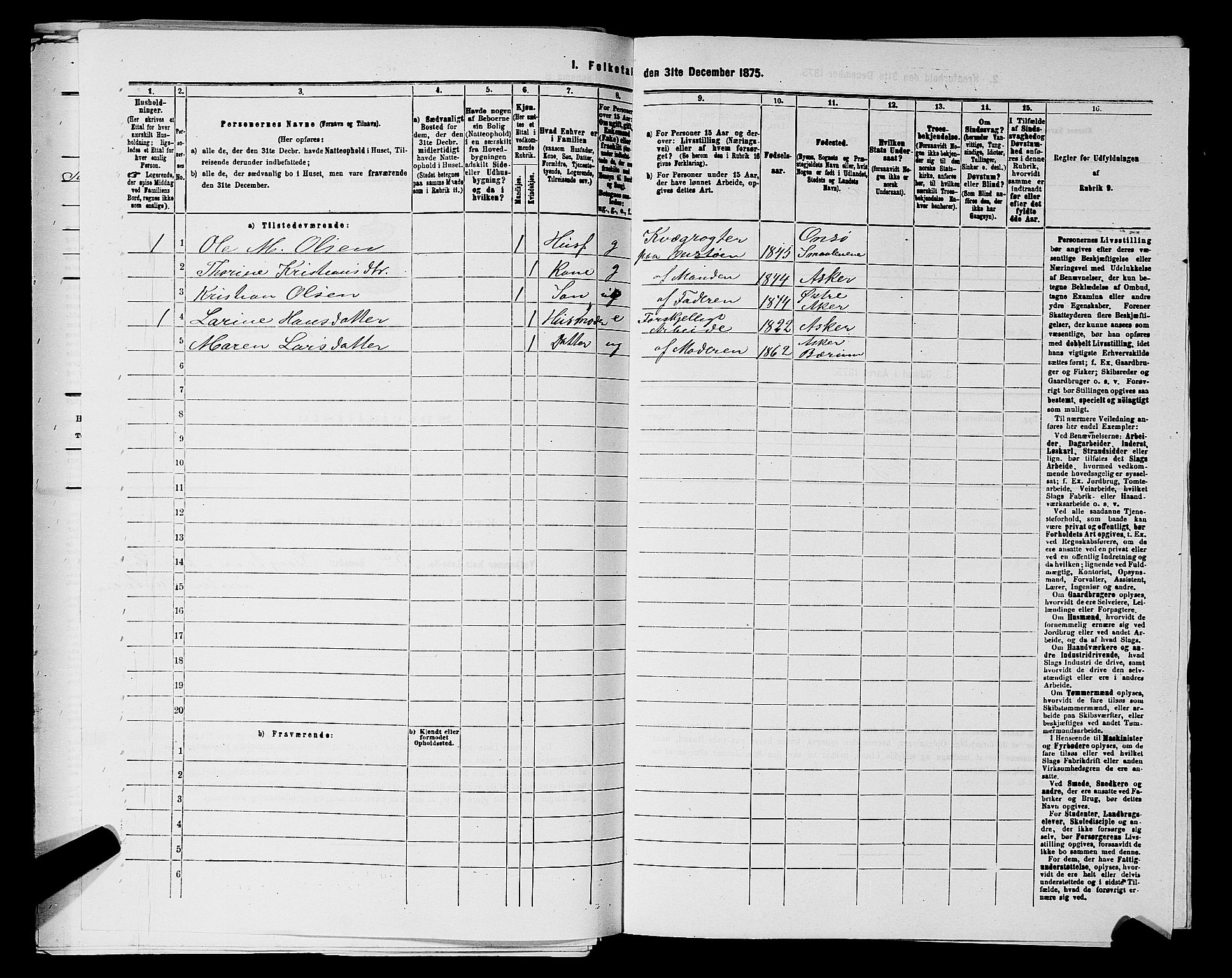 RA, 1875 census for 0220P Asker, 1875, p. 1752