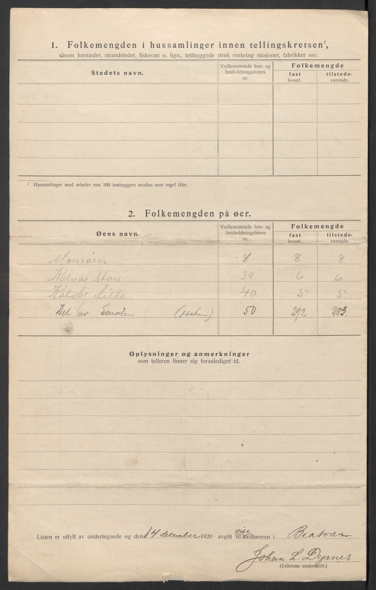 SAT, 1920 census for Brattvær, 1920, p. 22