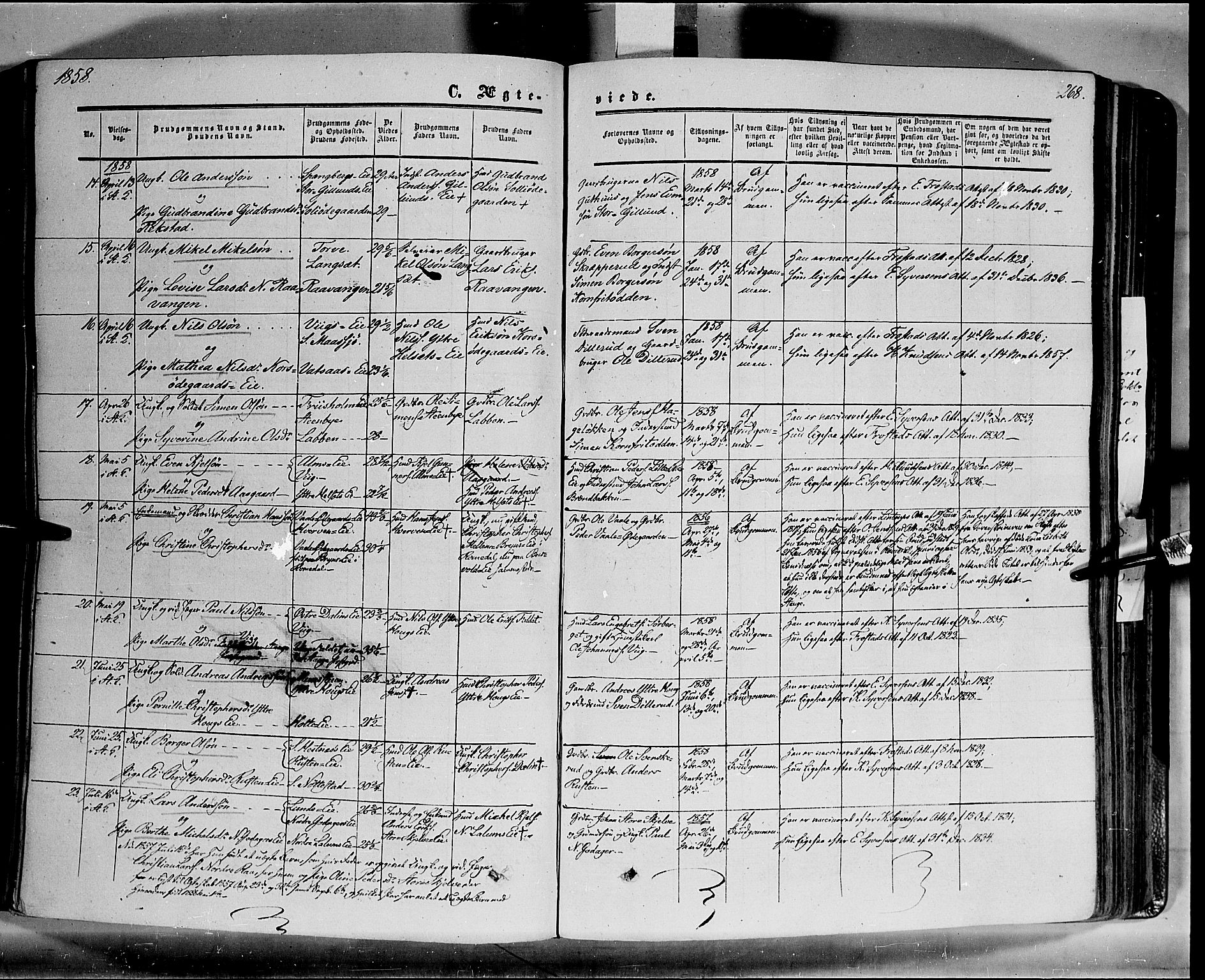 Stange prestekontor, AV/SAH-PREST-002/K/L0012: Parish register (official) no. 12, 1852-1862, p. 268