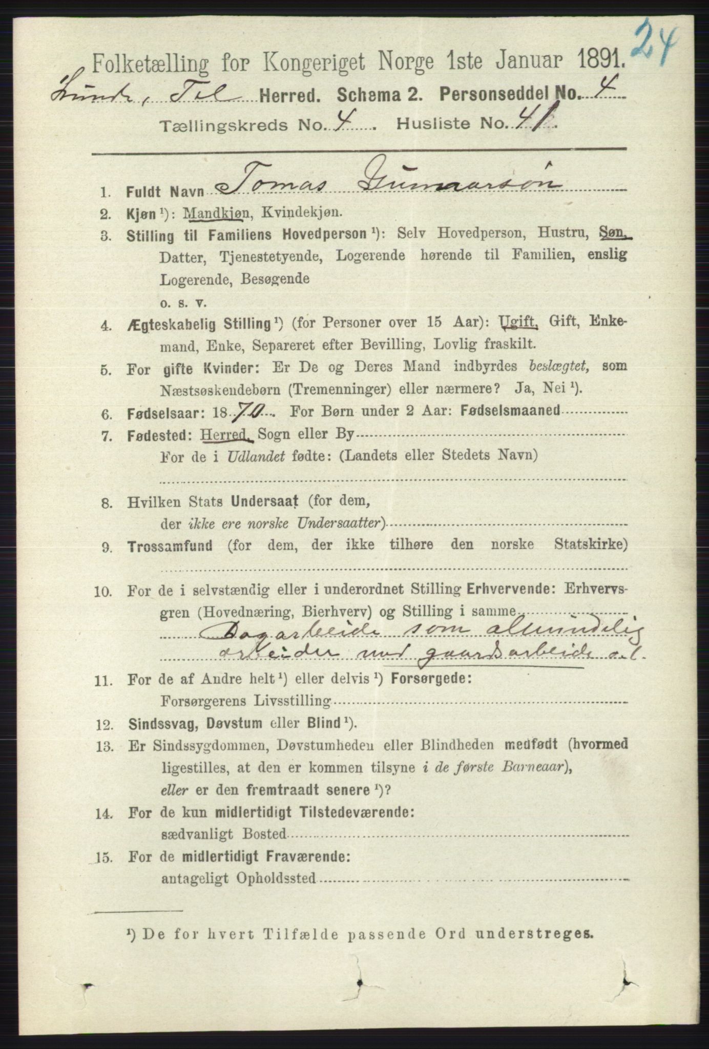 RA, 1891 census for 0820 Lunde, 1891, p. 1448