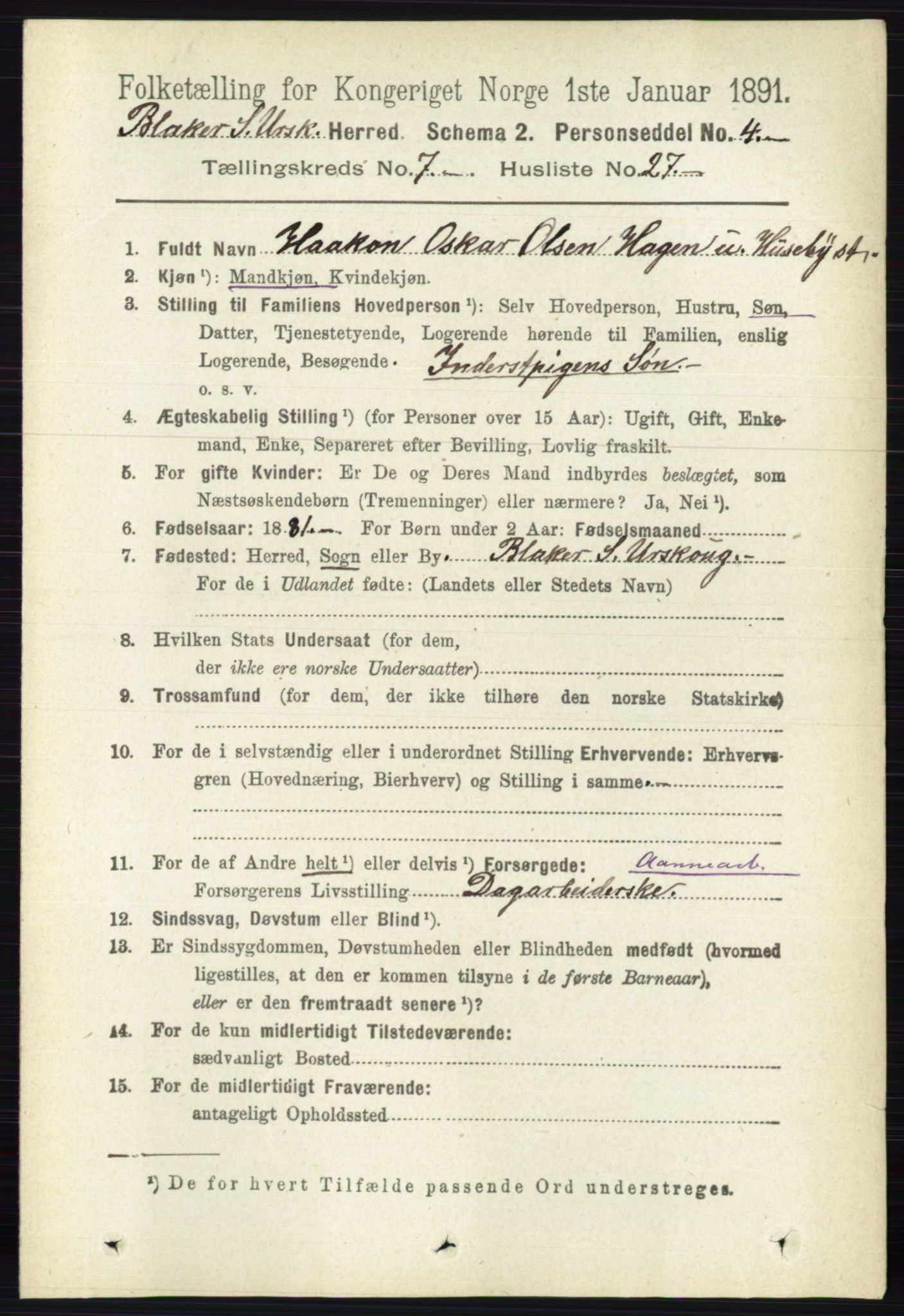 RA, 1891 census for 0224 Aurskog, 1891, p. 3409