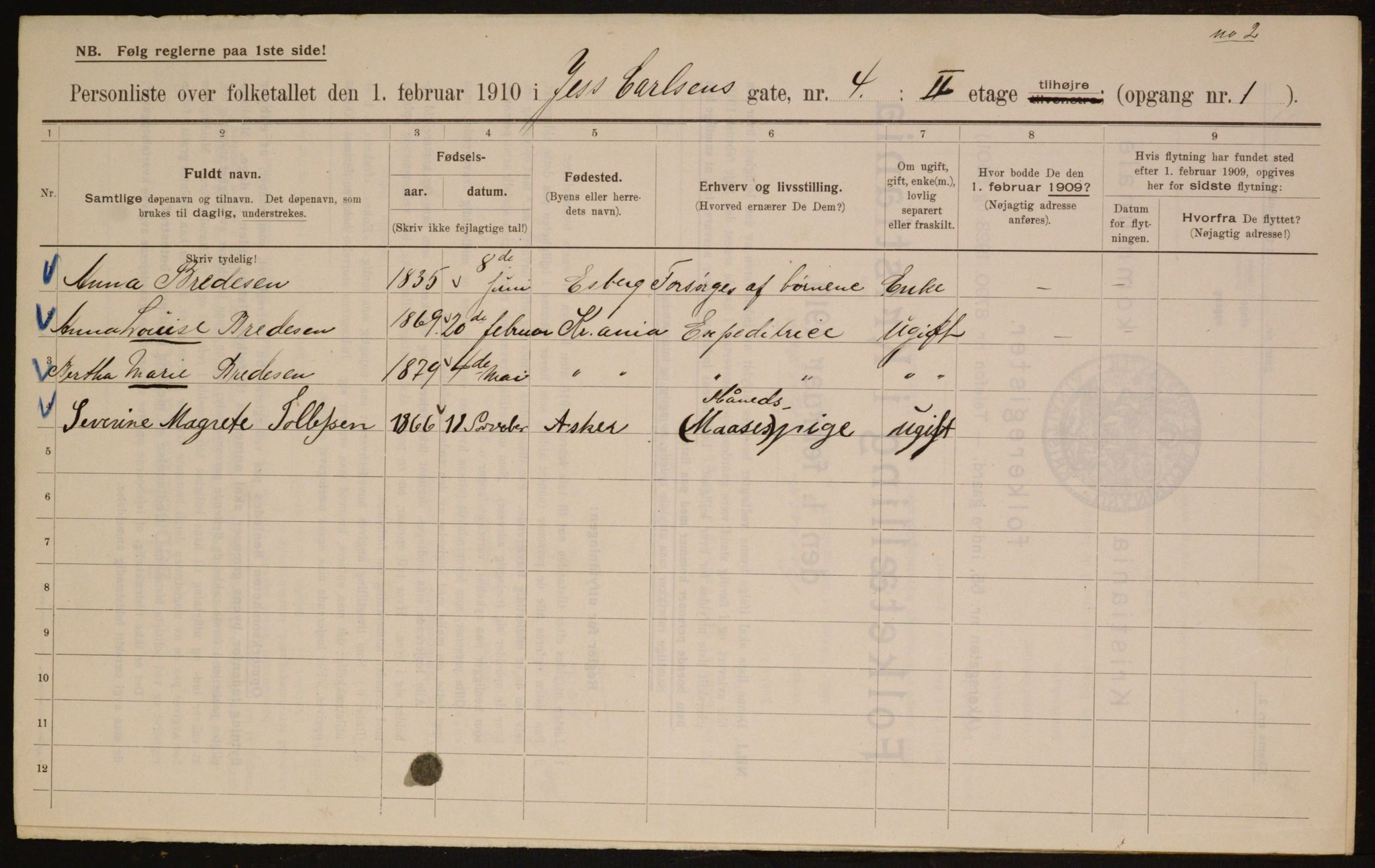 OBA, Municipal Census 1910 for Kristiania, 1910, p. 45686