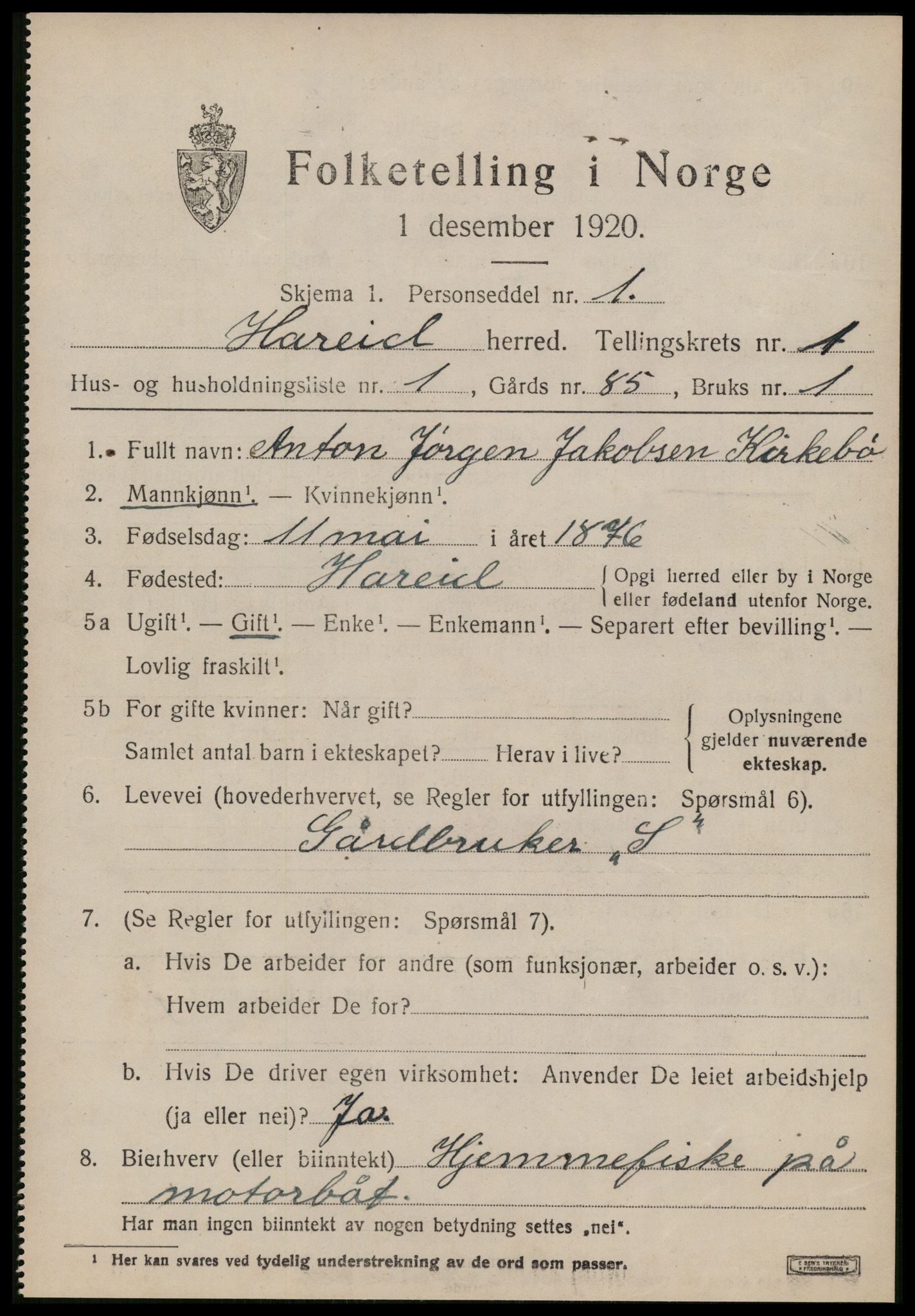 SAT, 1920 census for Hareid, 1920, p. 735