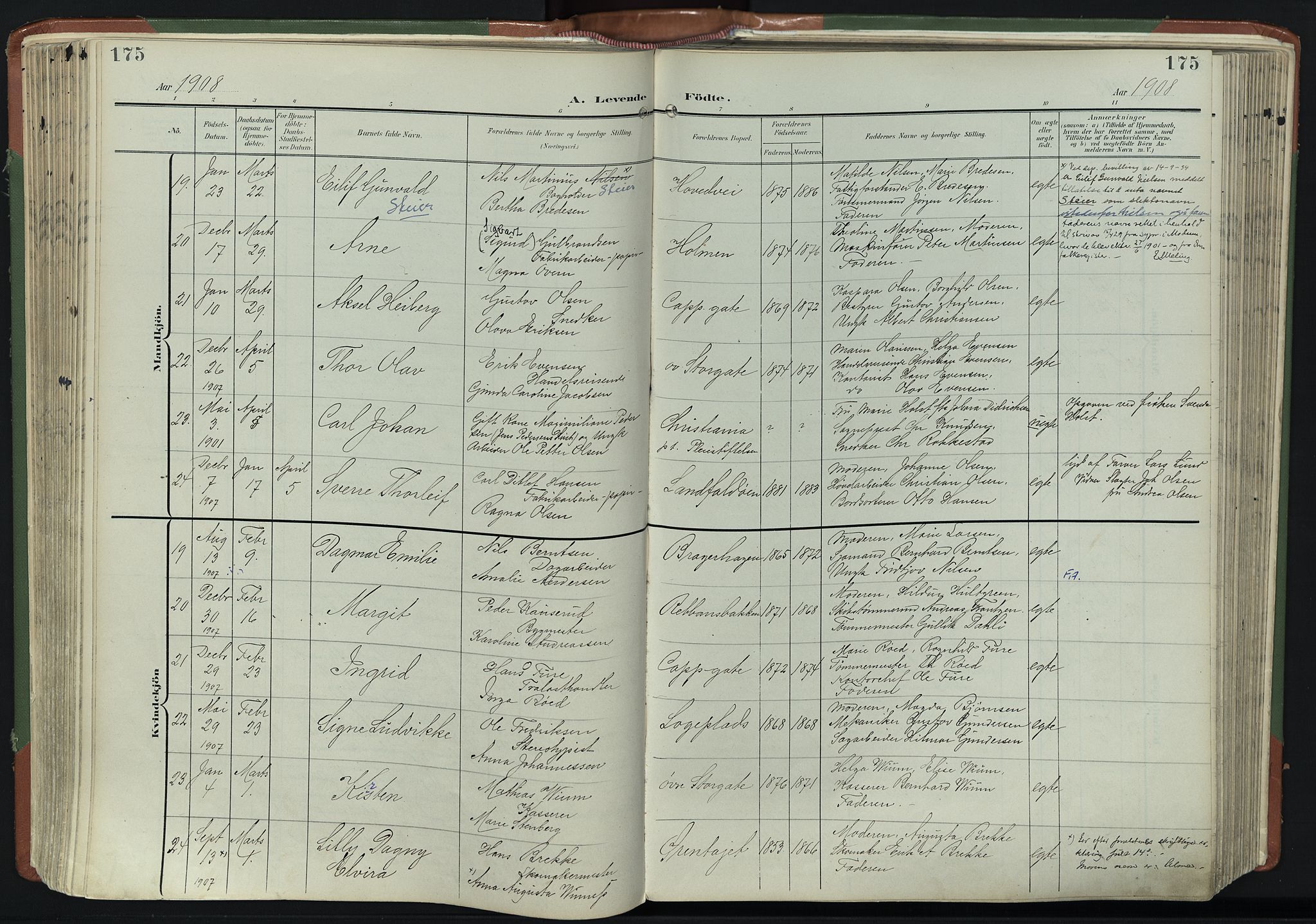 Bragernes kirkebøker, SAKO/A-6/F/Fb/L0009: Parish register (official) no. II 9, 1902-1911, p. 175