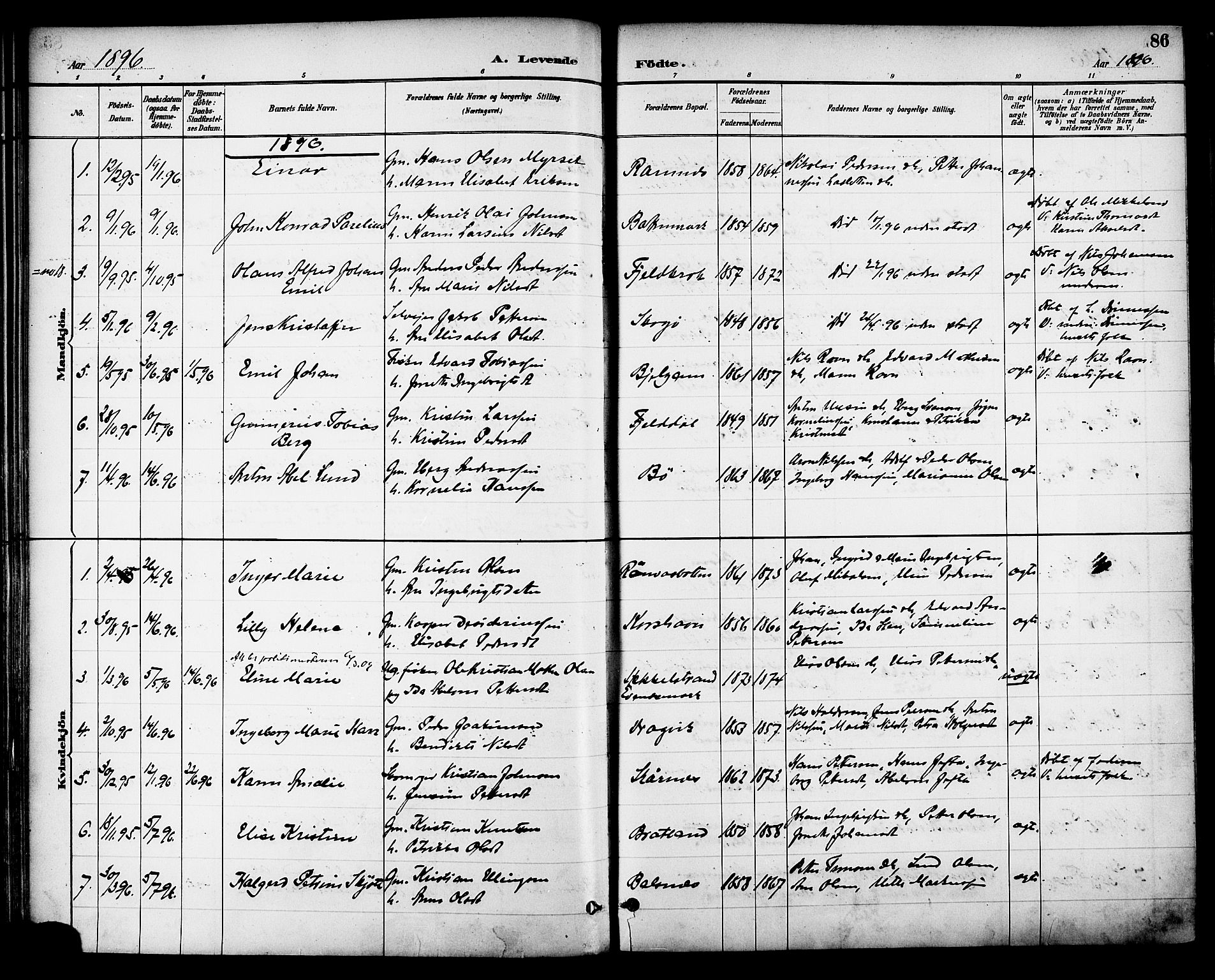 Ministerialprotokoller, klokkerbøker og fødselsregistre - Nordland, SAT/A-1459/863/L0898: Parish register (official) no. 863A10, 1886-1897, p. 86