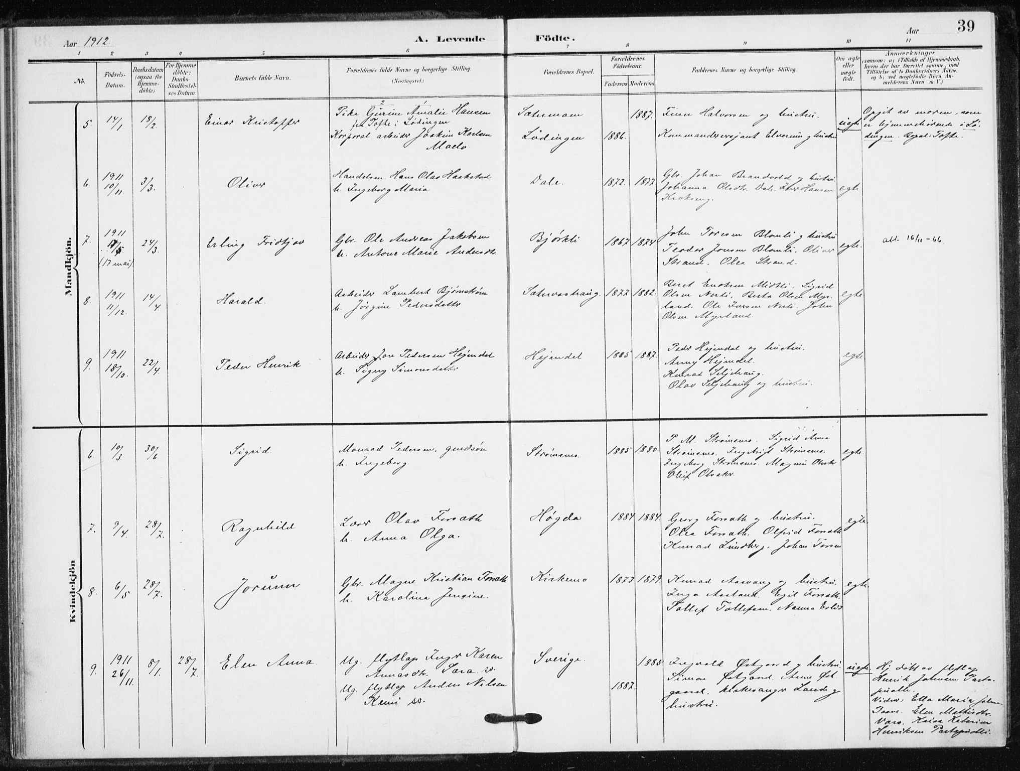 Målselv sokneprestembete, SATØ/S-1311/G/Ga/Gaa/L0013kirke: Parish register (official) no. 13, 1903-1919, p. 39