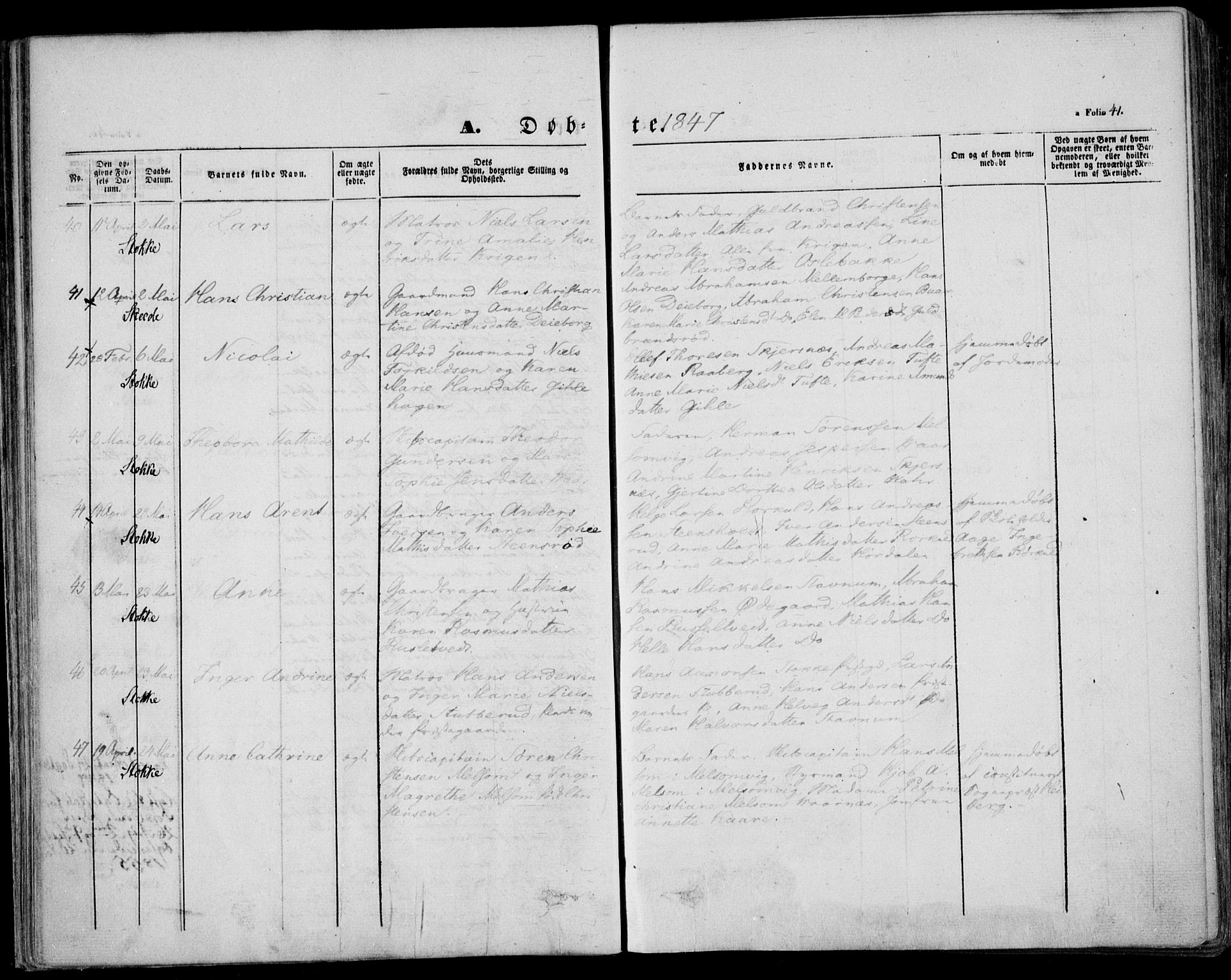 Stokke kirkebøker, AV/SAKO-A-320/F/Fa/L0007: Parish register (official) no. I 7, 1844-1857, p. 41