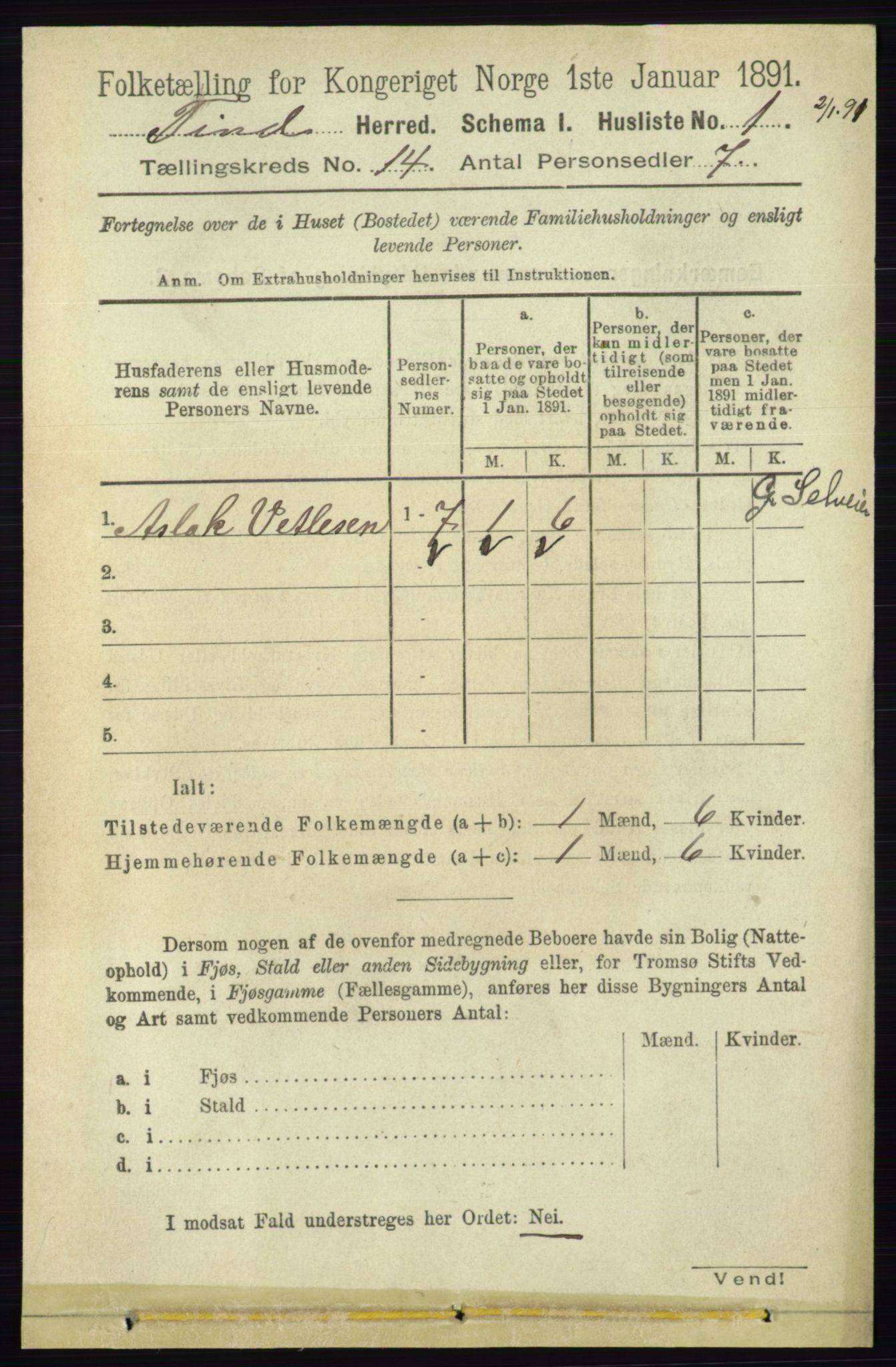 RA, 1891 census for 0826 Tinn, 1891, p. 2826