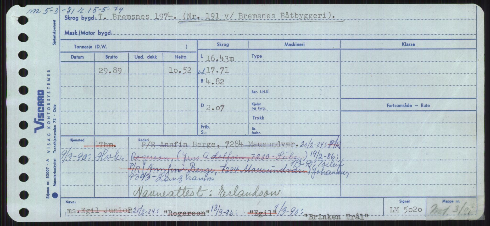 Sjøfartsdirektoratet med forløpere, Skipsmålingen, RA/S-1627/H/Ha/L0001/0002: Fartøy, A-Eig / Fartøy Bjør-Eig, p. 299