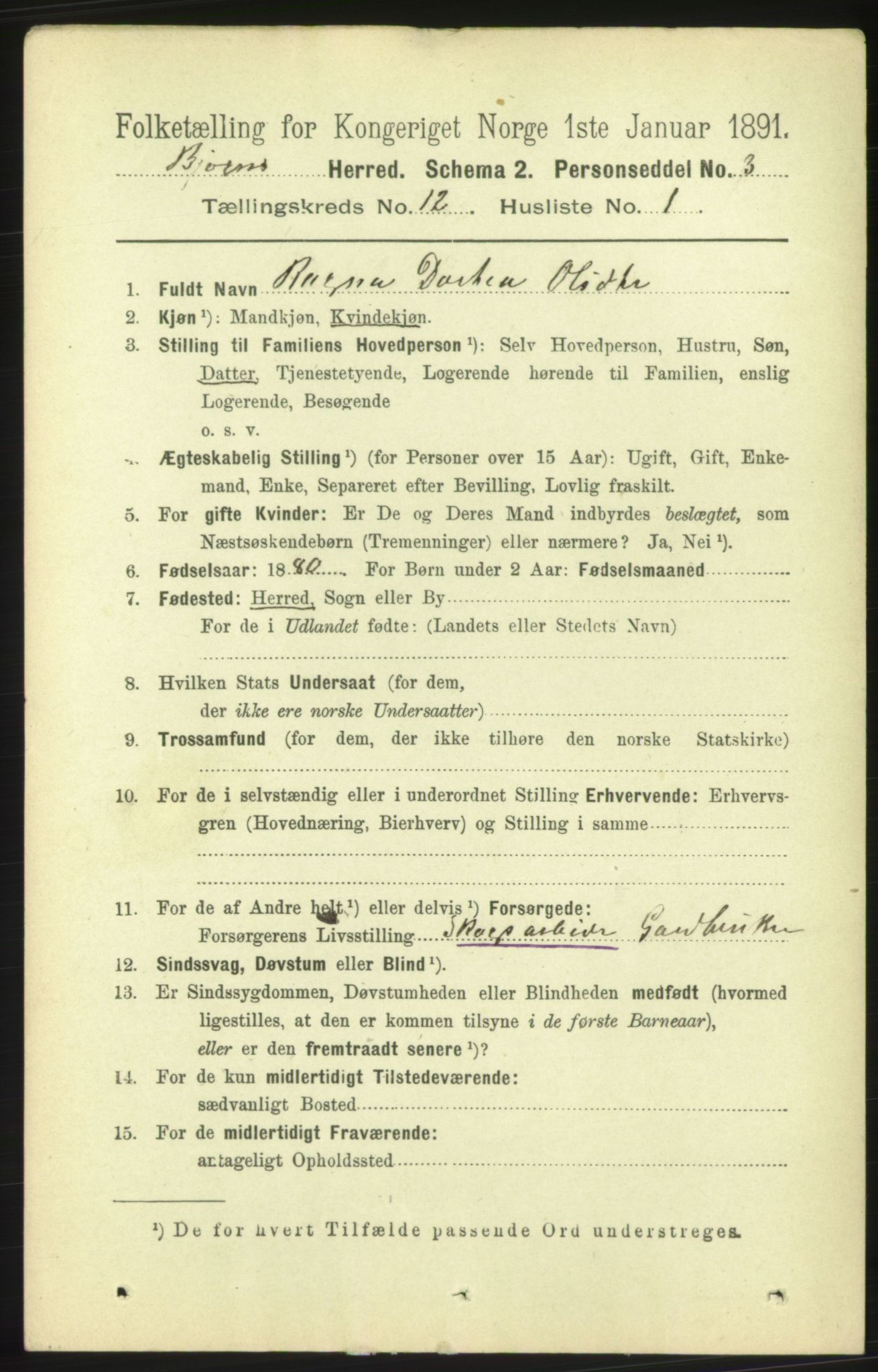 RA, 1891 census for 1627 Bjugn, 1891, p. 3492