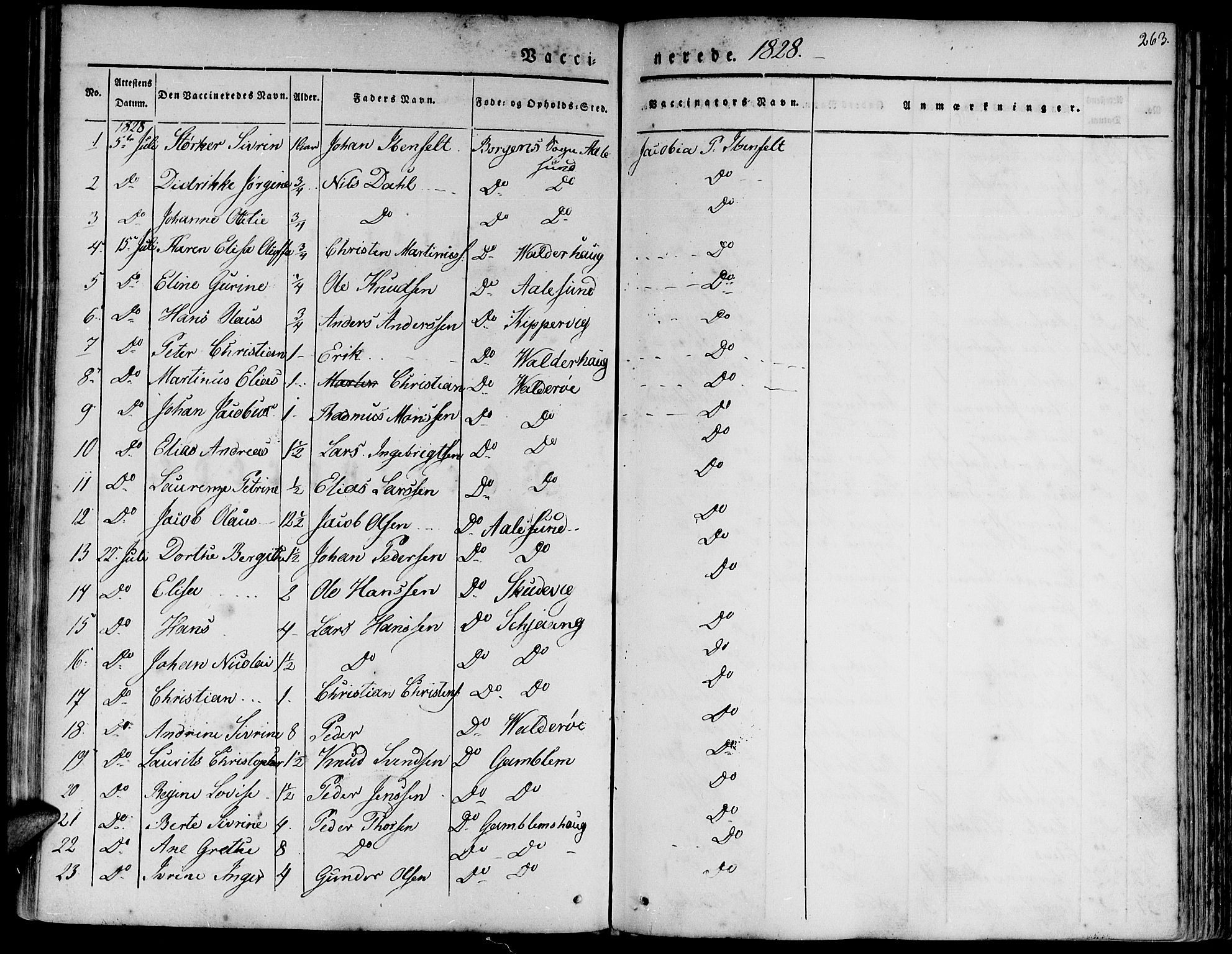 Ministerialprotokoller, klokkerbøker og fødselsregistre - Møre og Romsdal, SAT/A-1454/528/L0395: Parish register (official) no. 528A06, 1828-1839, p. 263