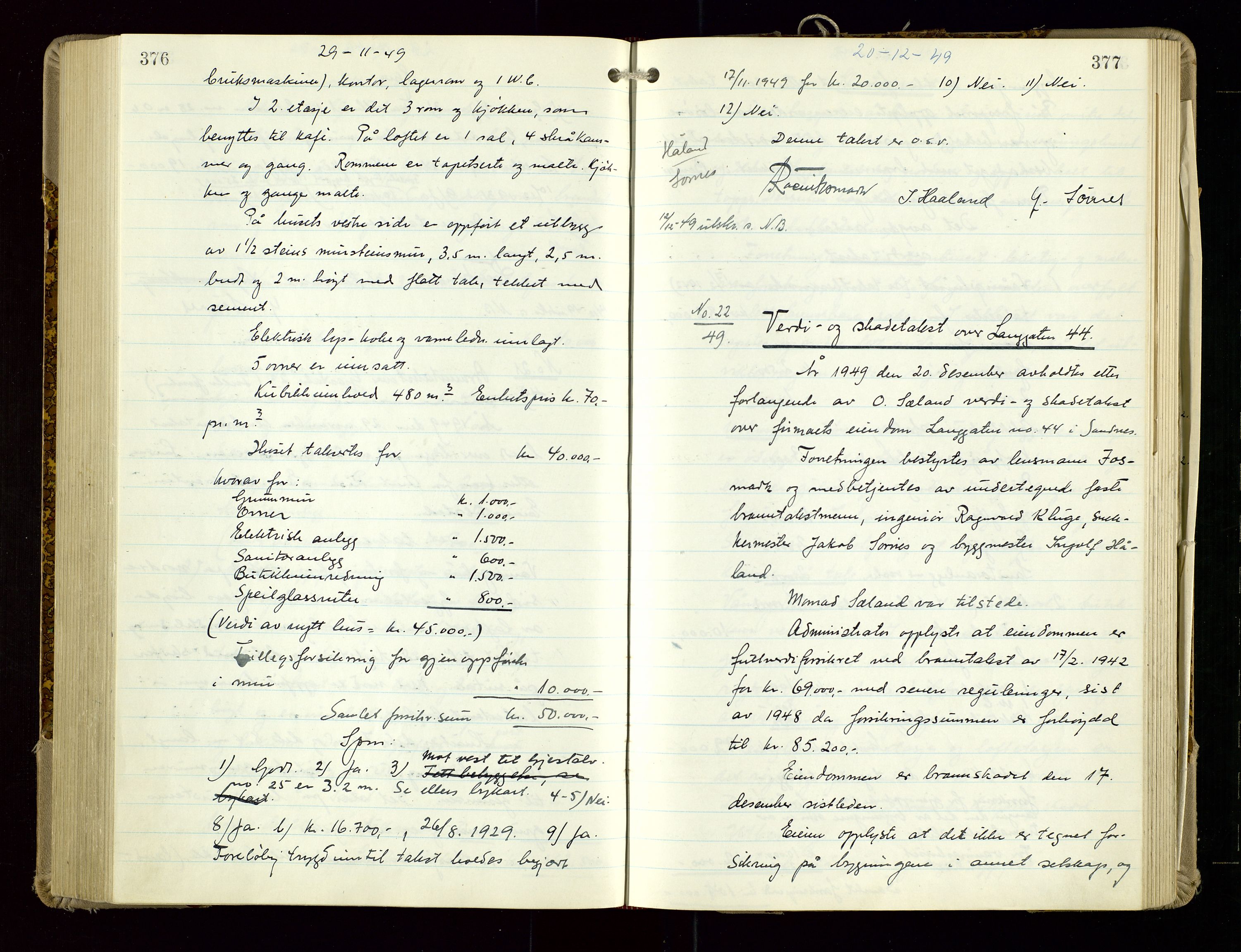 Sandnes lensmannskontor, AV/SAST-A-100167/Goa/L0006: "Brandtakstprotokol", 1943-1954, p. 376-377
