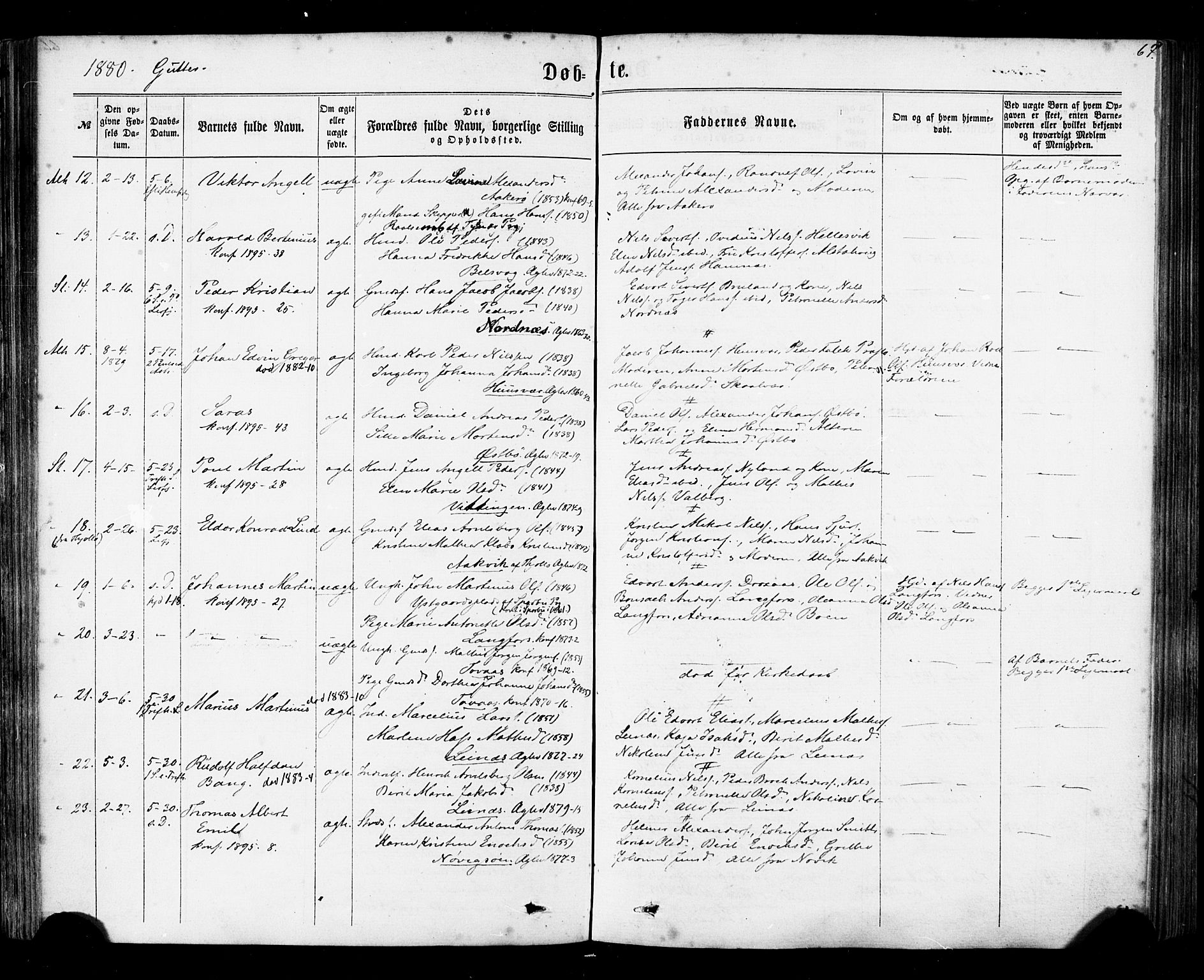 Ministerialprotokoller, klokkerbøker og fødselsregistre - Nordland, AV/SAT-A-1459/830/L0449: Parish register (official) no. 830A13, 1866-1886, p. 67