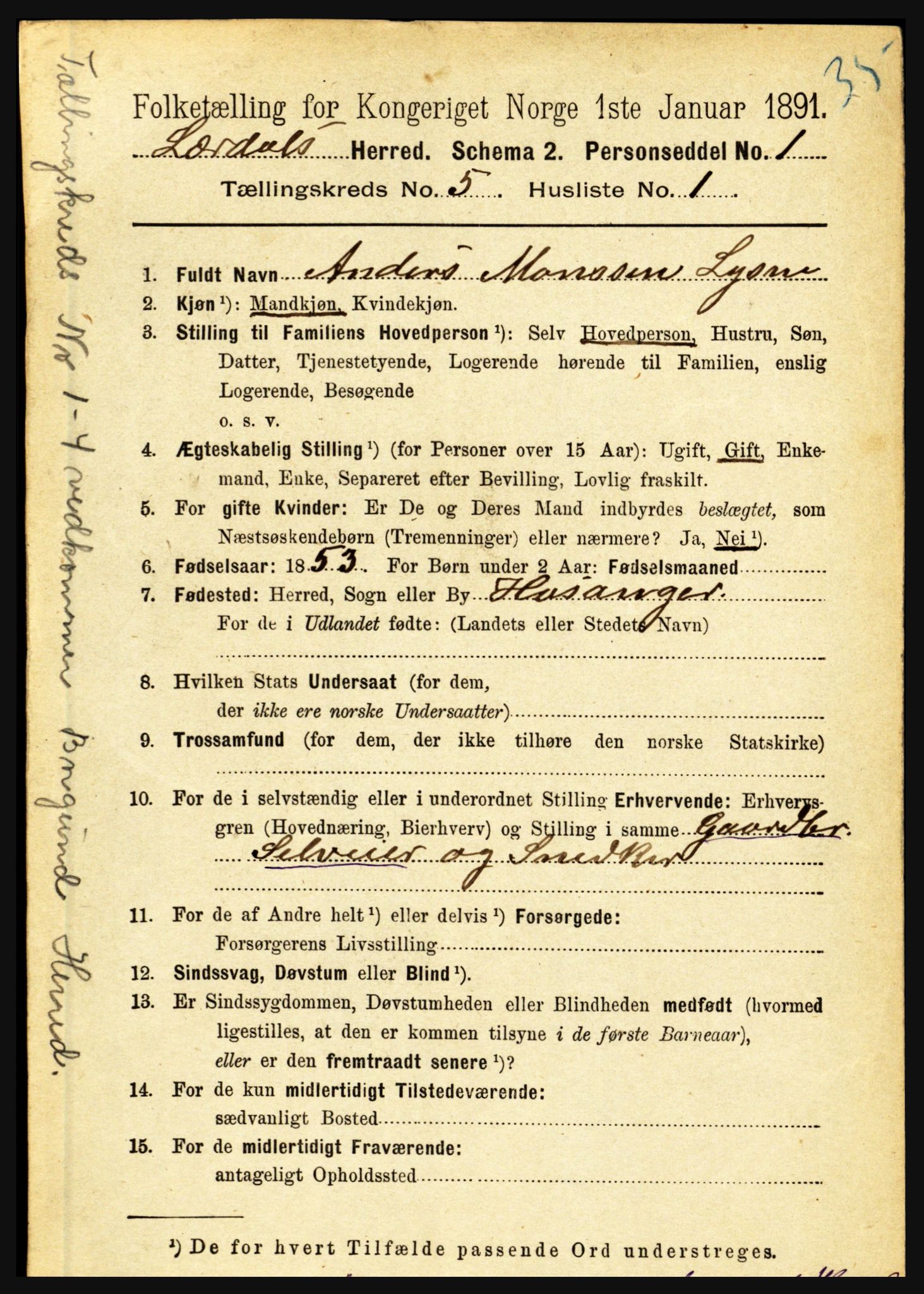 RA, 1891 census for 1422 Lærdal, 1891, p. 81