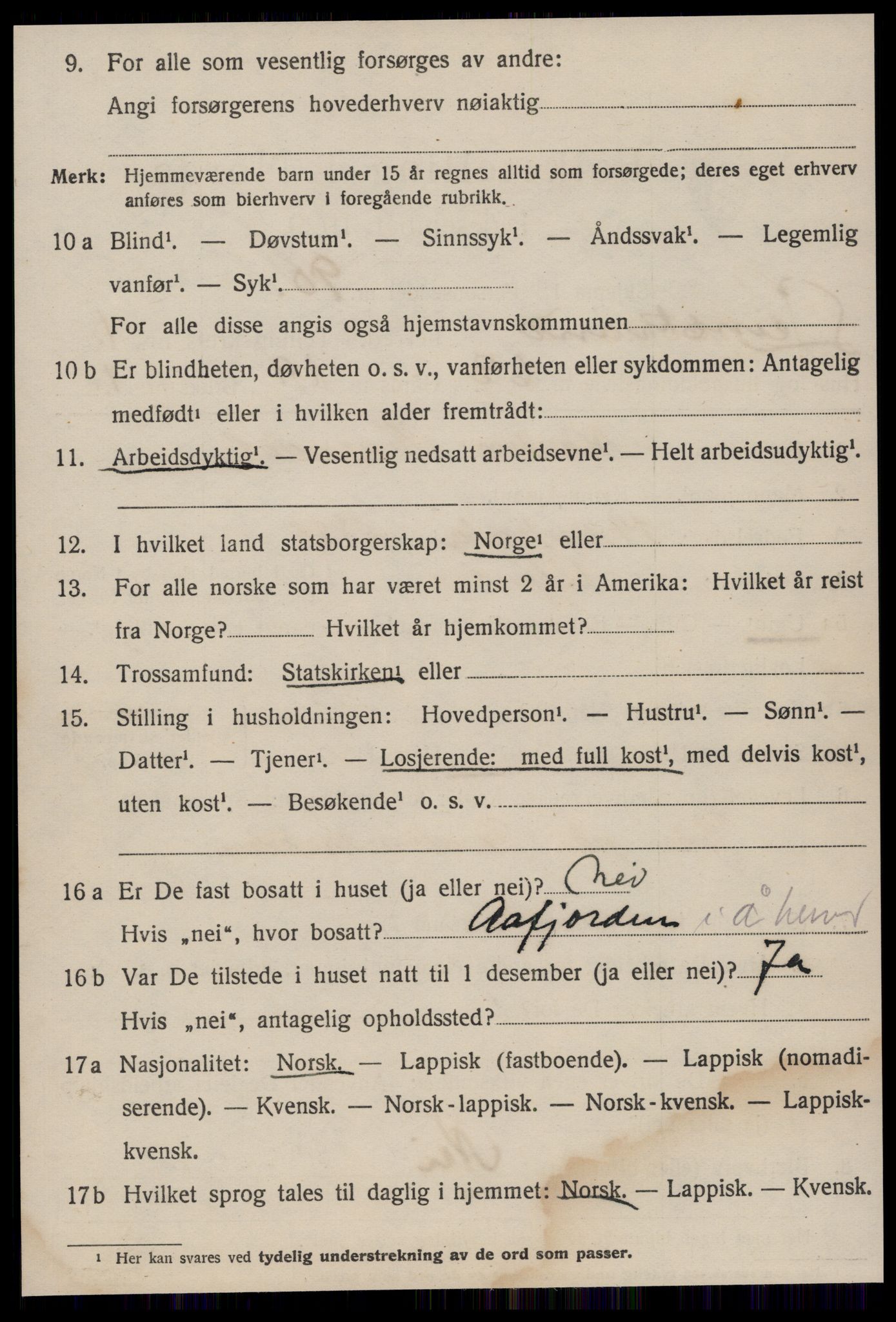 SAT, 1920 census for Leinstrand, 1920, p. 1546