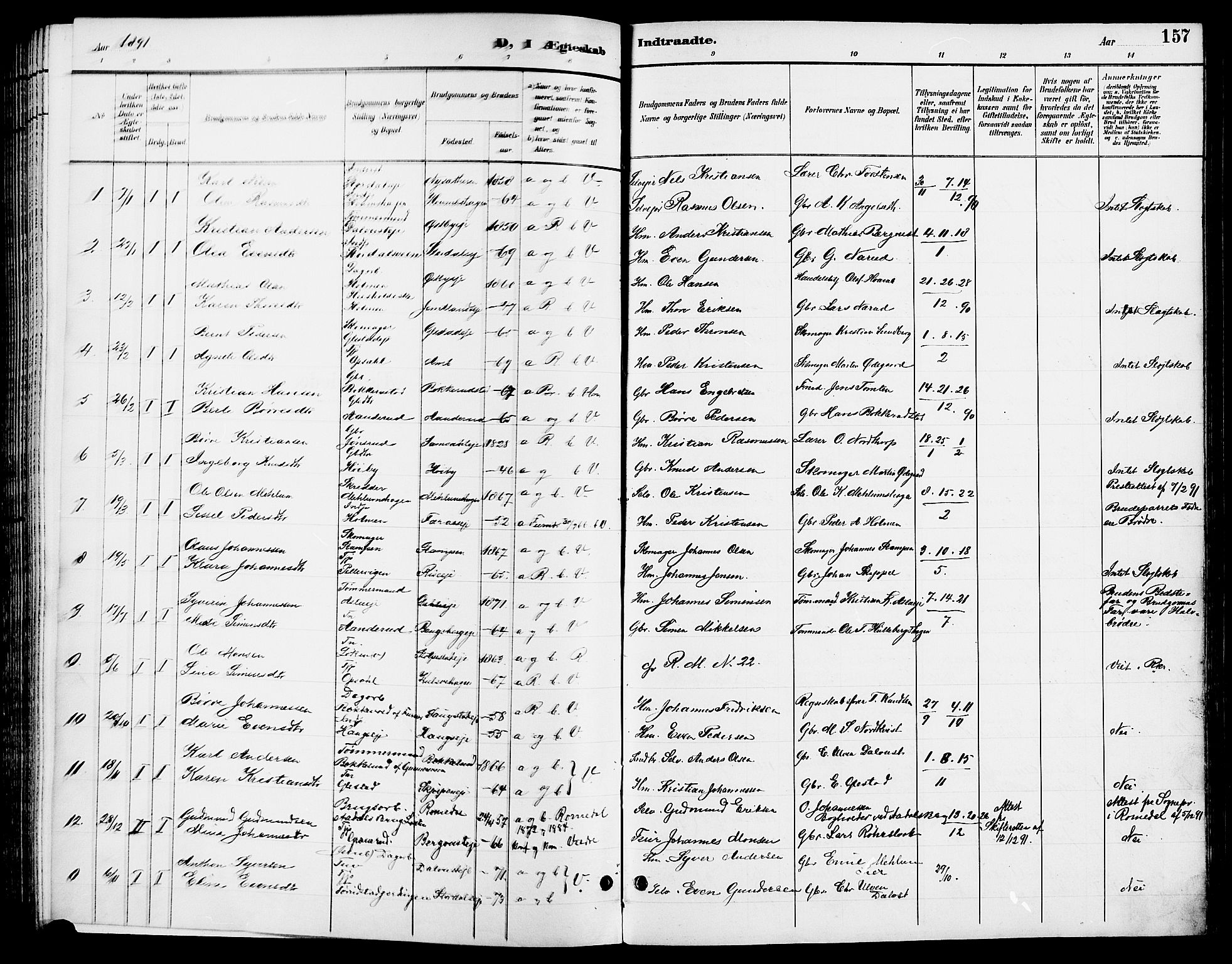Ringsaker prestekontor, AV/SAH-PREST-014/L/La/L0014: Parish register (copy) no. 14, 1891-1904, p. 157