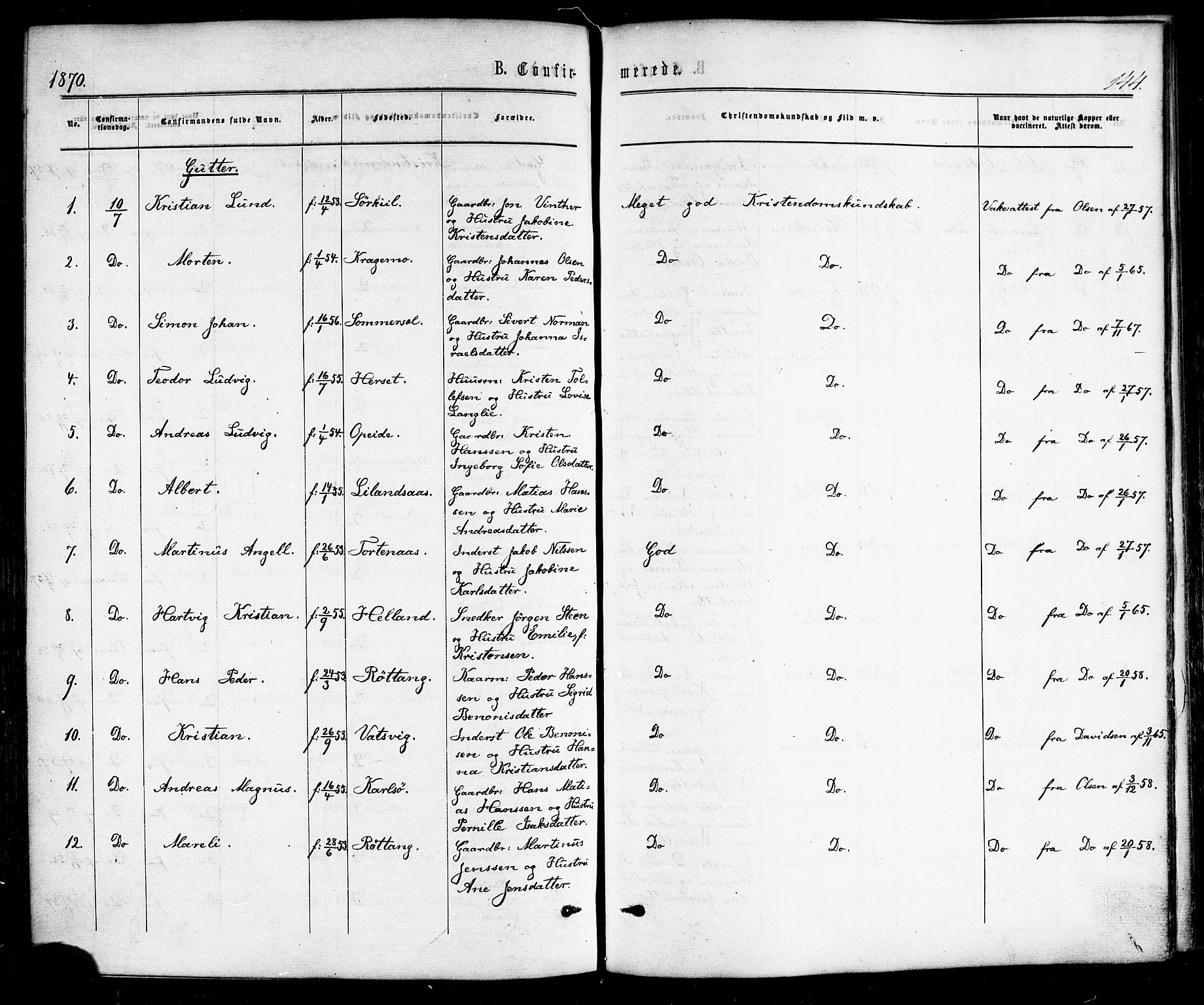 Ministerialprotokoller, klokkerbøker og fødselsregistre - Nordland, SAT/A-1459/859/L0845: Parish register (official) no. 859A05, 1863-1877, p. 144