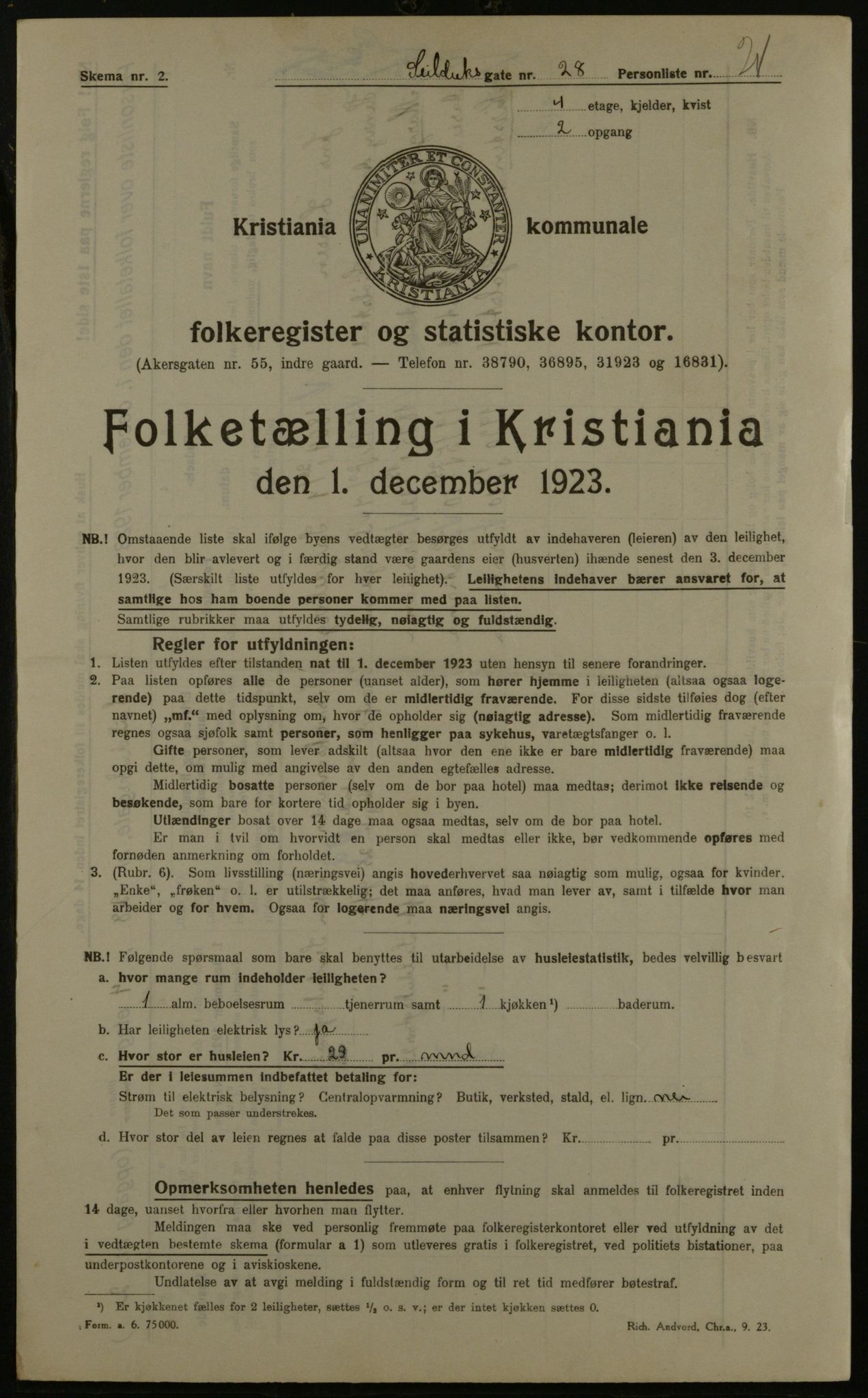 OBA, Municipal Census 1923 for Kristiania, 1923, p. 104764