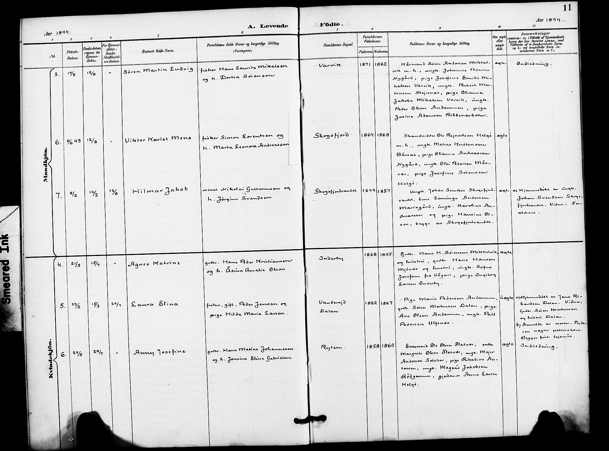 Karlsøy sokneprestembete, AV/SATØ-S-1299/H/Ha/Haa/L0012kirke: Parish register (official) no. 12, 1892-1902, p. 11