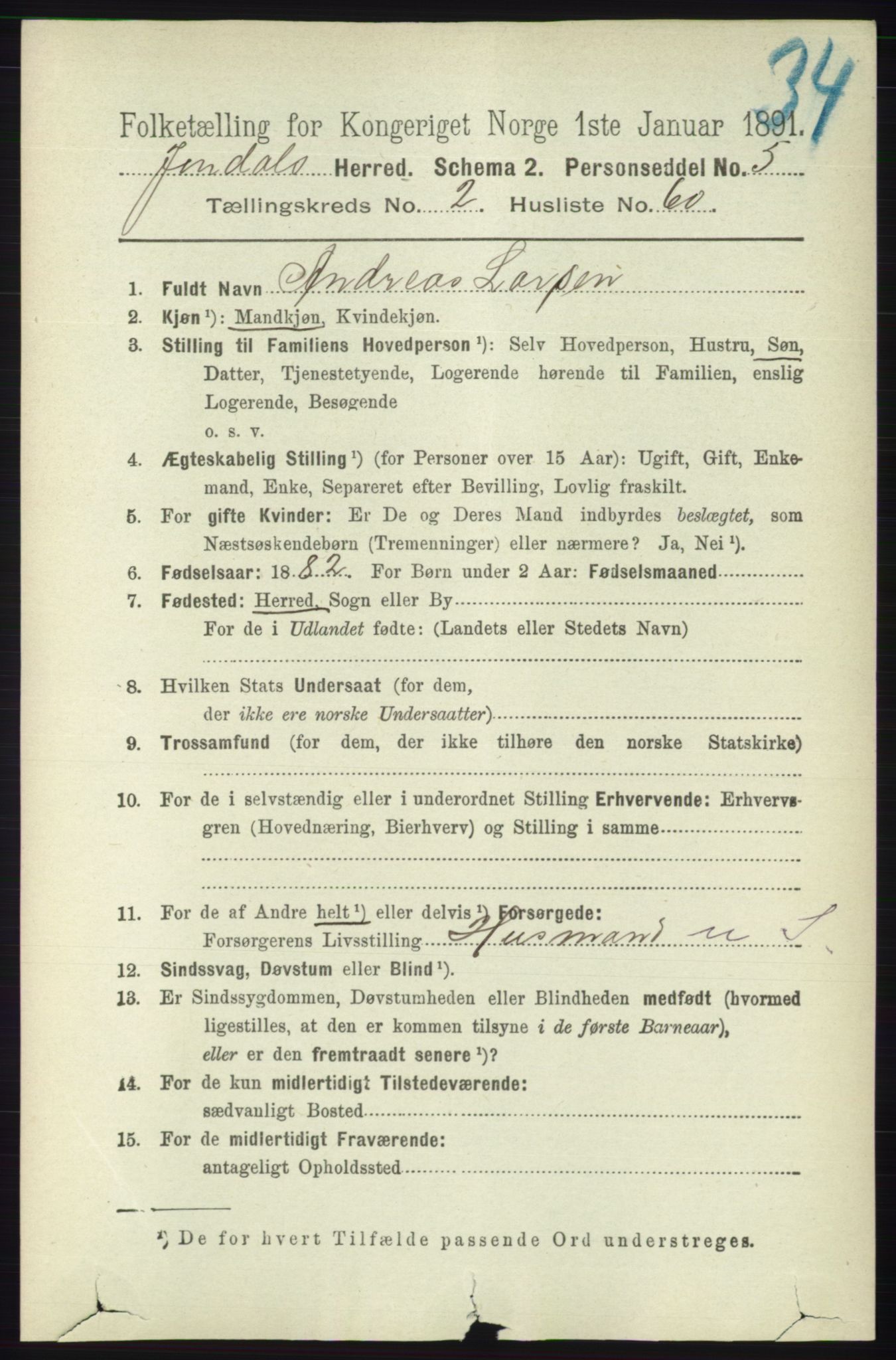 RA, 1891 census for 1227 Jondal, 1891, p. 1174