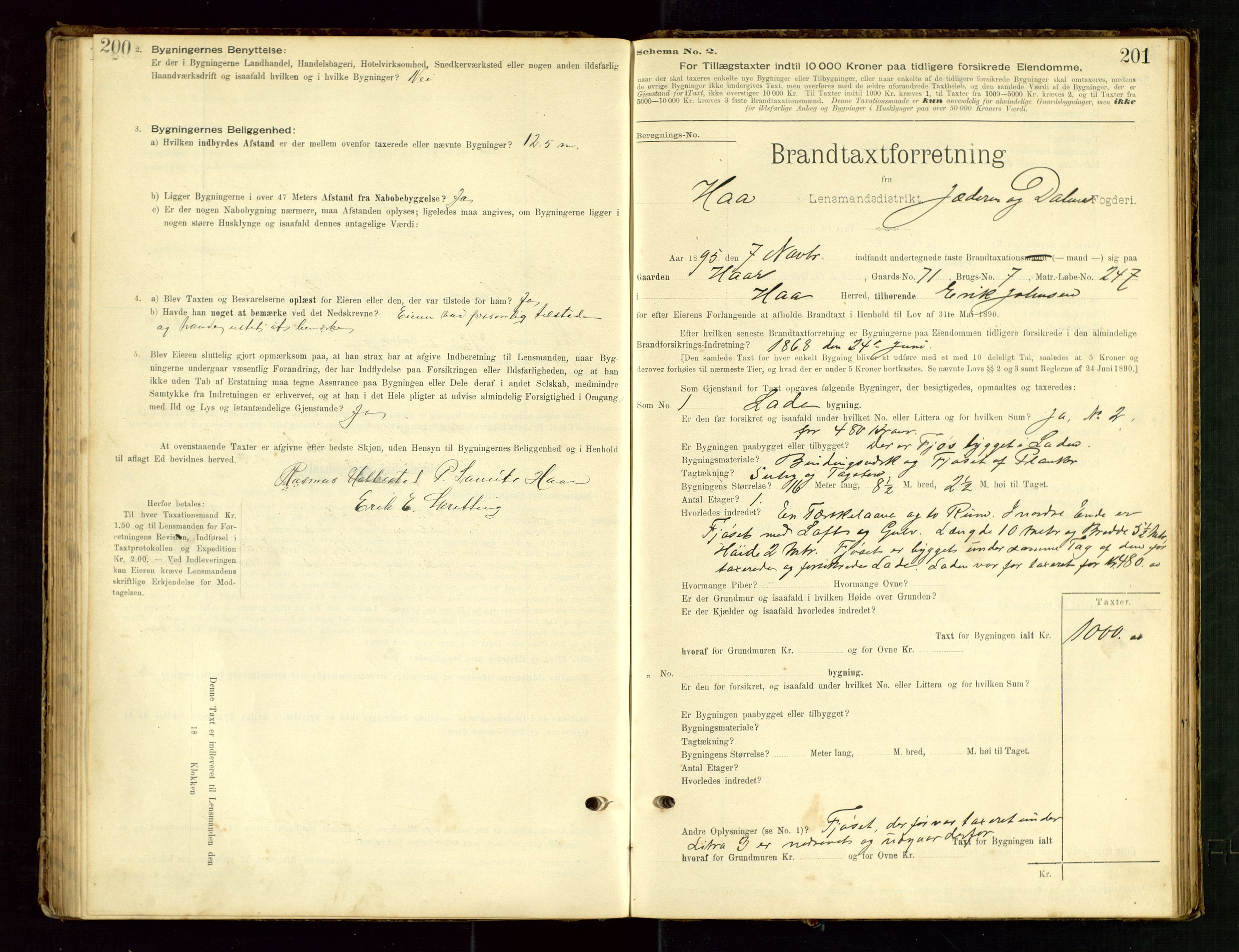 Hå lensmannskontor, SAST/A-100456/Goa/L0003: Takstprotokoll (skjema), 1895-1911, p. 200-201