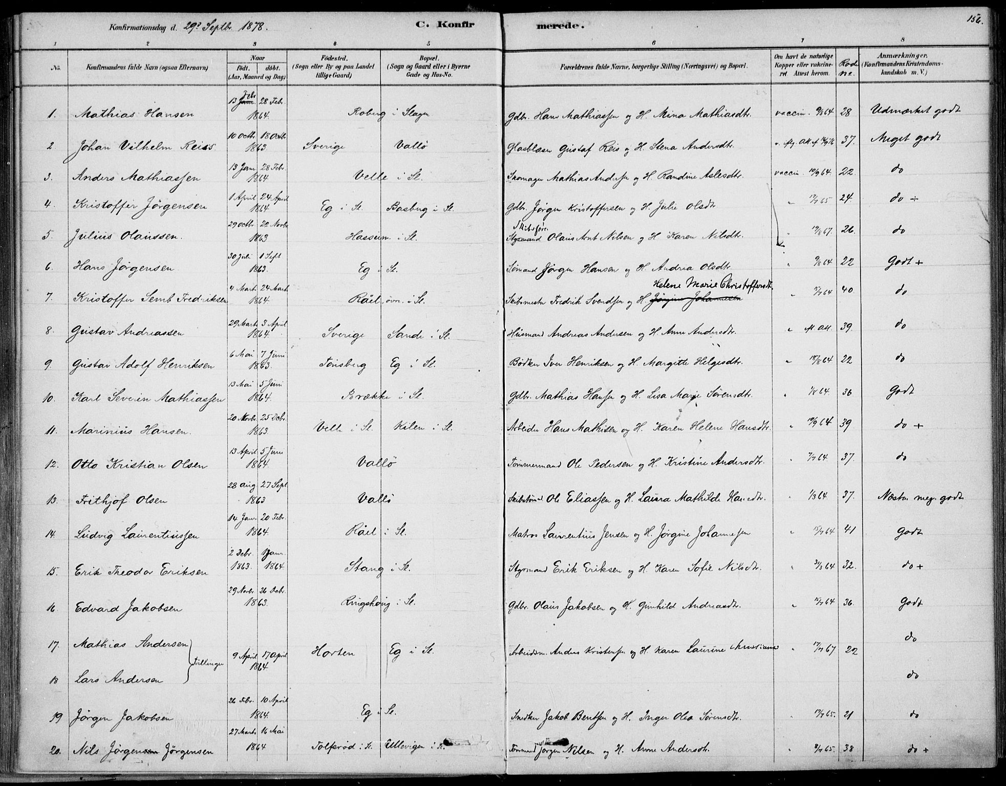 Sem kirkebøker, AV/SAKO-A-5/F/Fb/L0004: Parish register (official) no. II 4, 1878-1891, p. 156