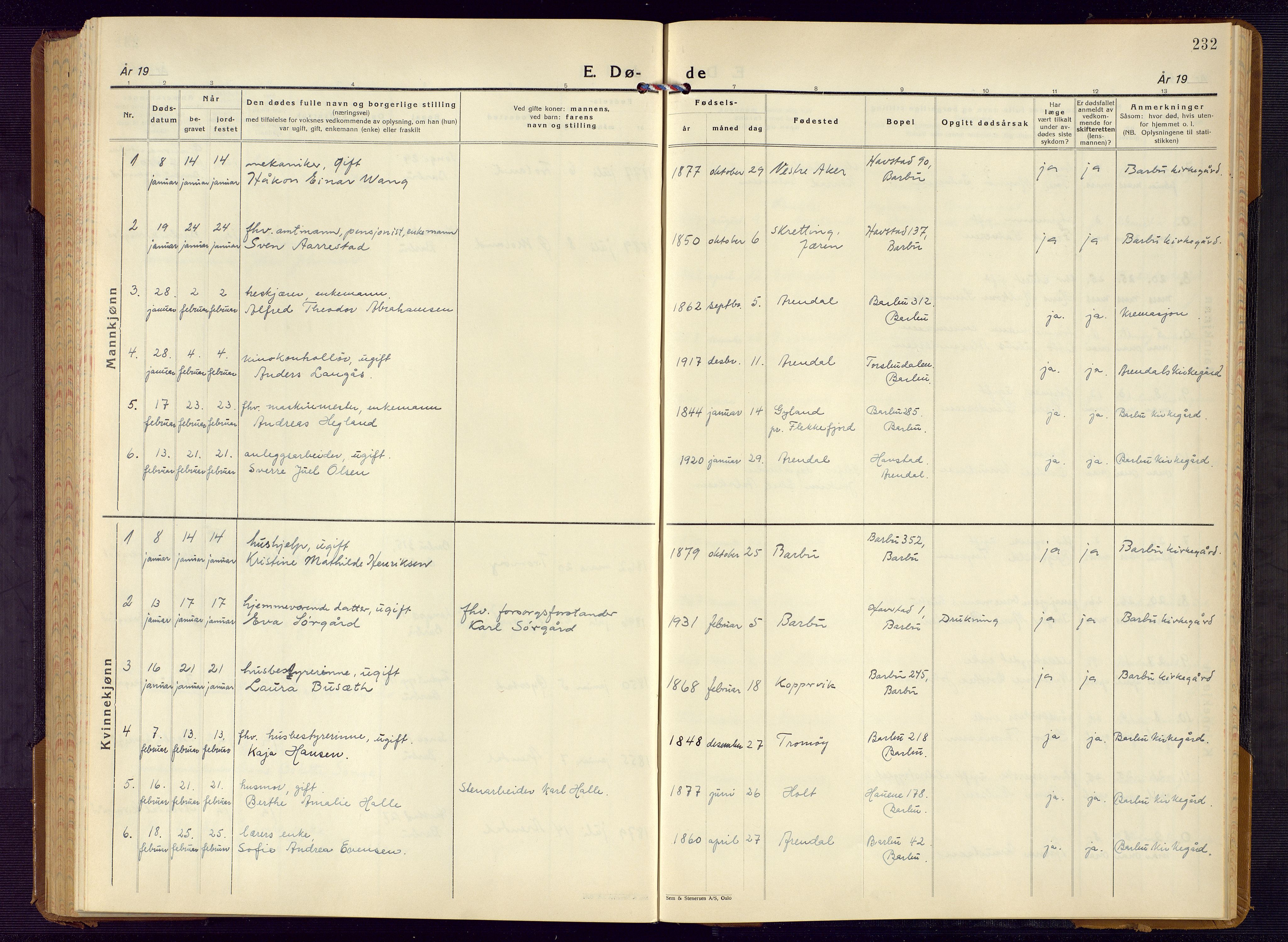 Barbu sokneprestkontor, AV/SAK-1111-0003/F/Fb/L0006: Parish register (copy) no. B 6, 1937-1947, p. 232
