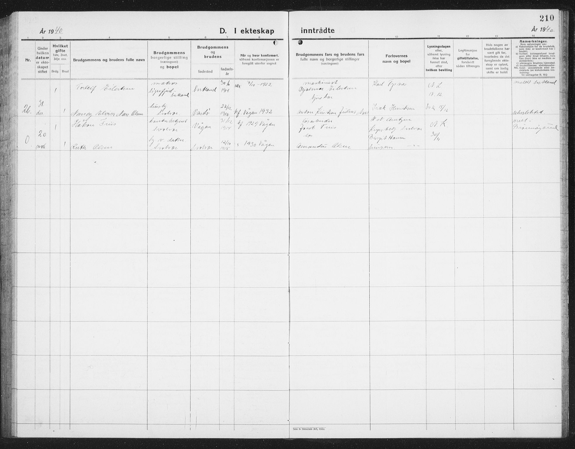 Ministerialprotokoller, klokkerbøker og fødselsregistre - Nordland, AV/SAT-A-1459/877/L1117: Parish register (copy) no. 877C01, 1923-1942, p. 210