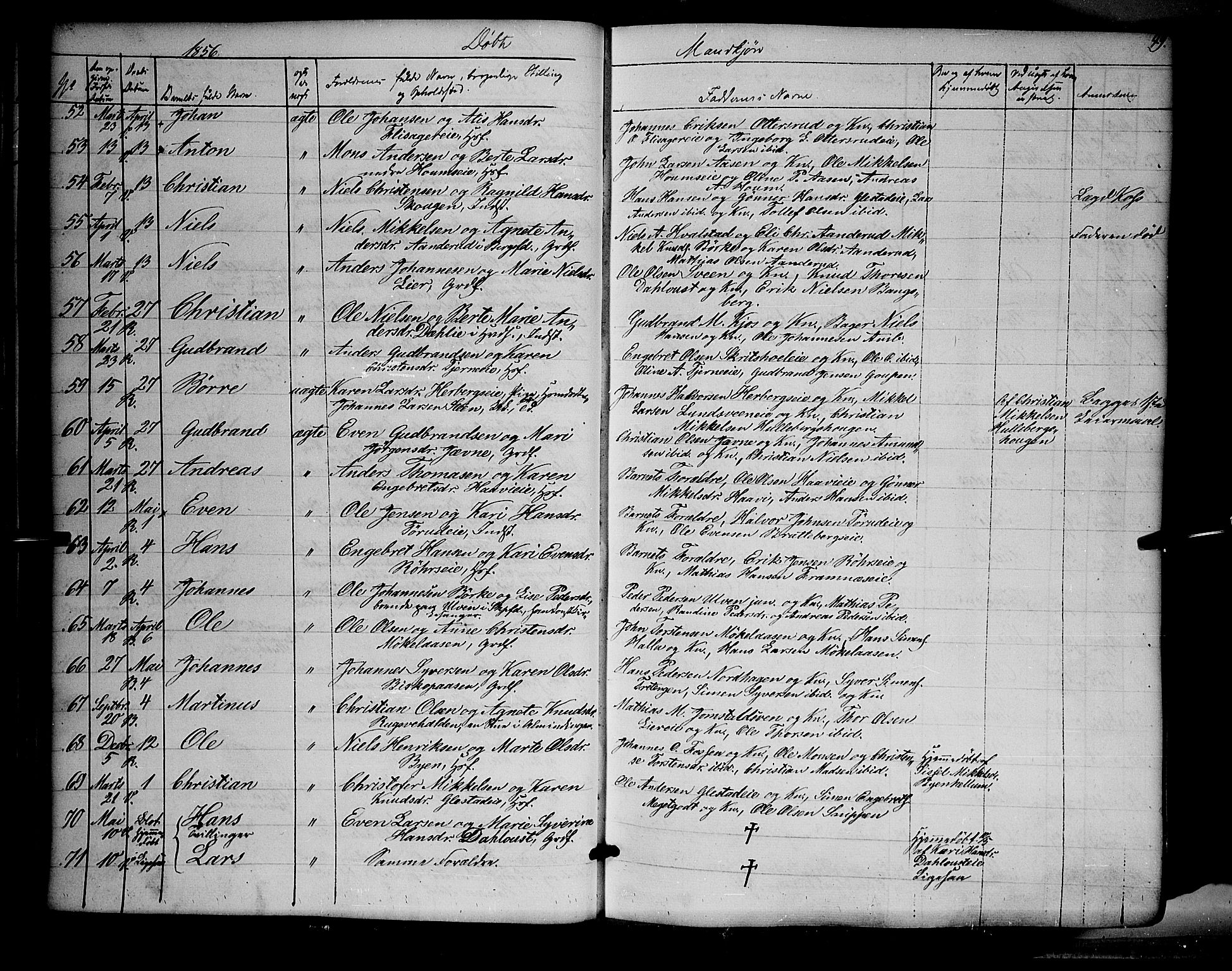 Ringsaker prestekontor, AV/SAH-PREST-014/K/Ka/L0009: Parish register (official) no. 9, 1850-1860, p. 49