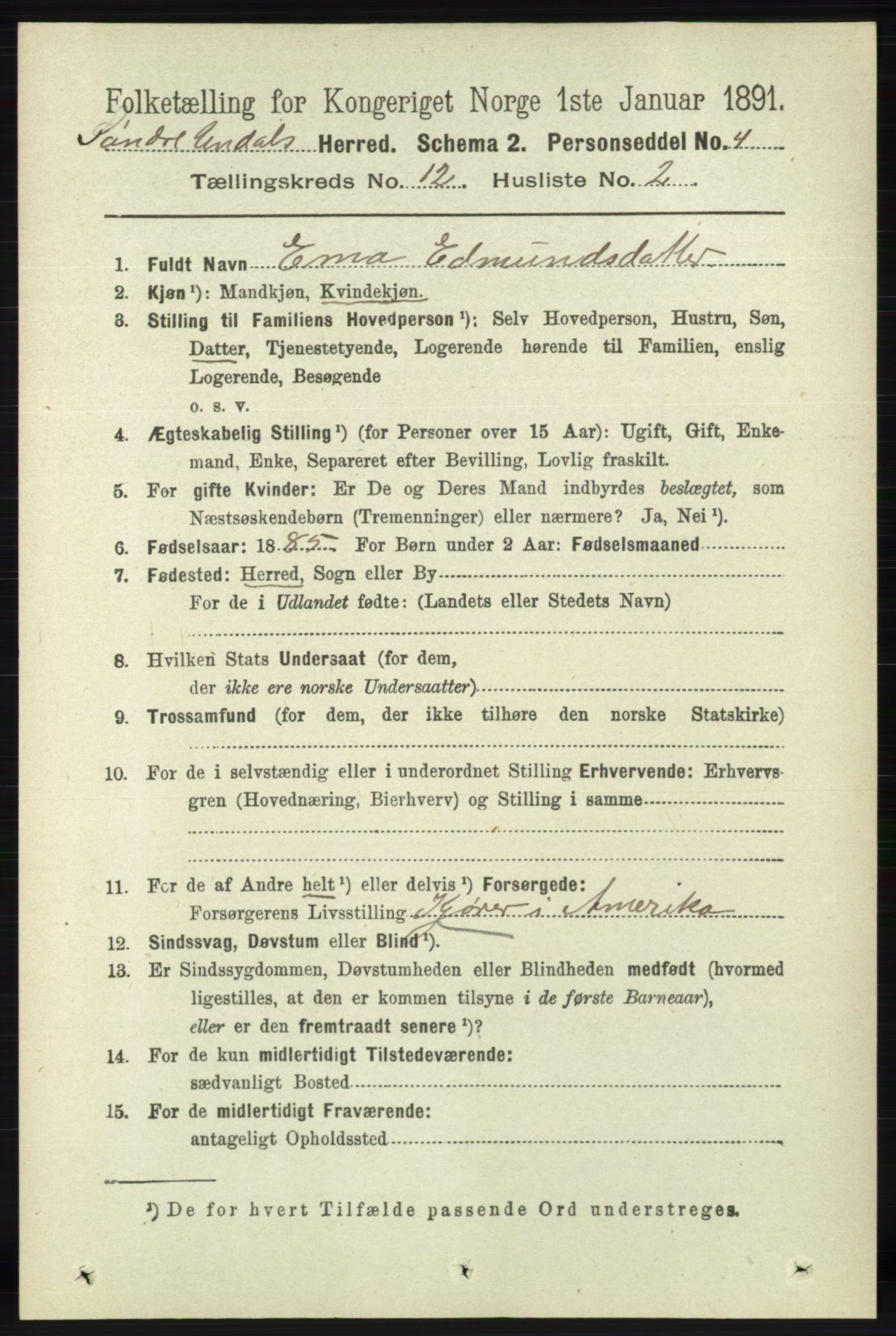 RA, 1891 census for 1029 Sør-Audnedal, 1891, p. 5508