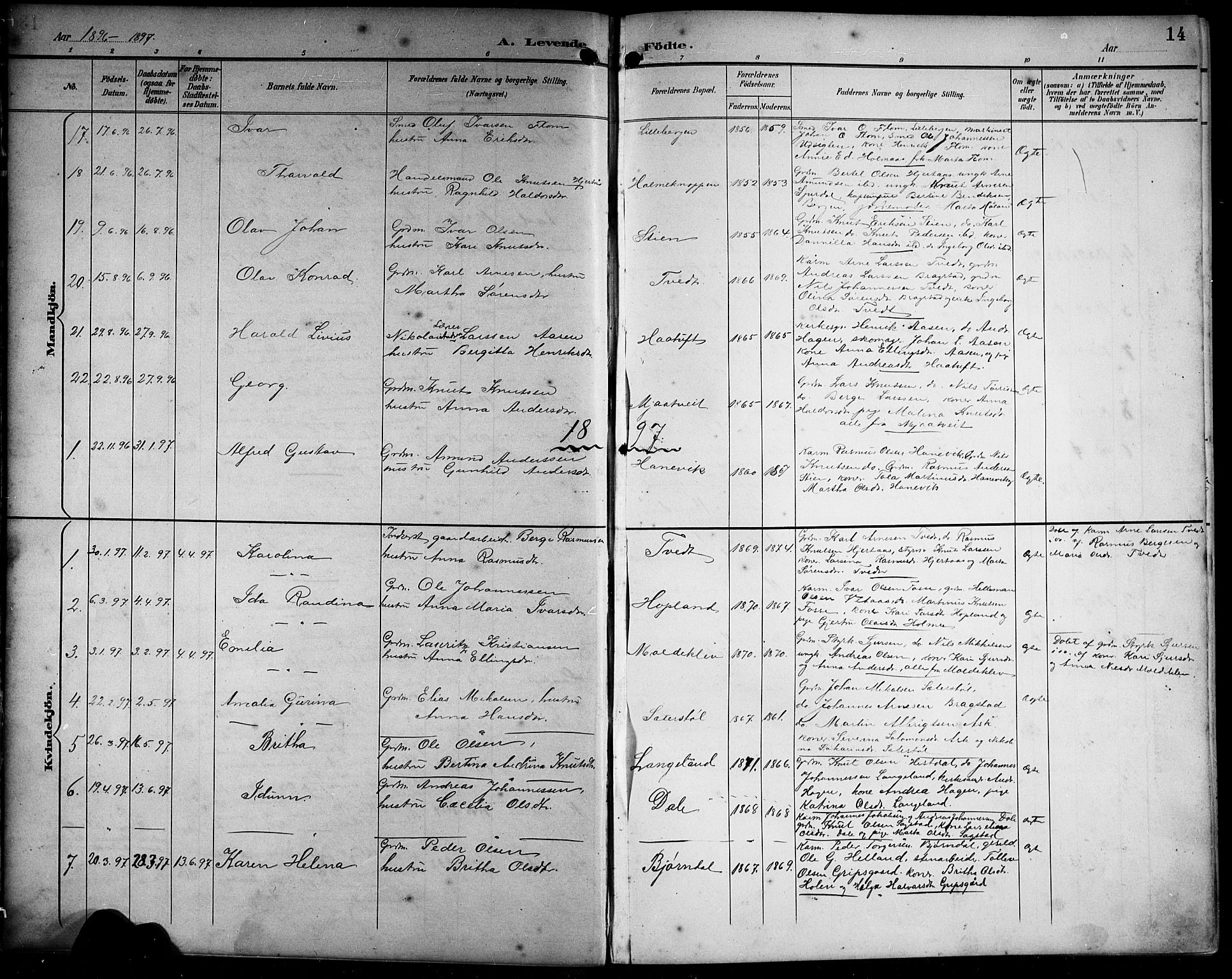 Alversund Sokneprestembete, SAB/A-73901/H/Ha/Hab: Parish register (copy) no. C 4, 1894-1924, p. 14