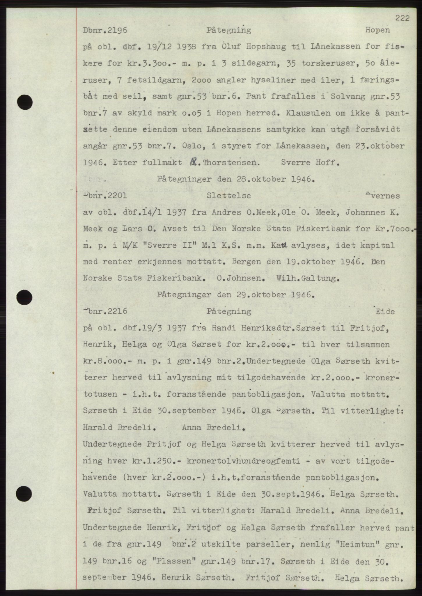 Nordmøre sorenskriveri, AV/SAT-A-4132/1/2/2Ca: Mortgage book no. C82b, 1946-1951, Diary no: : 2196/1946