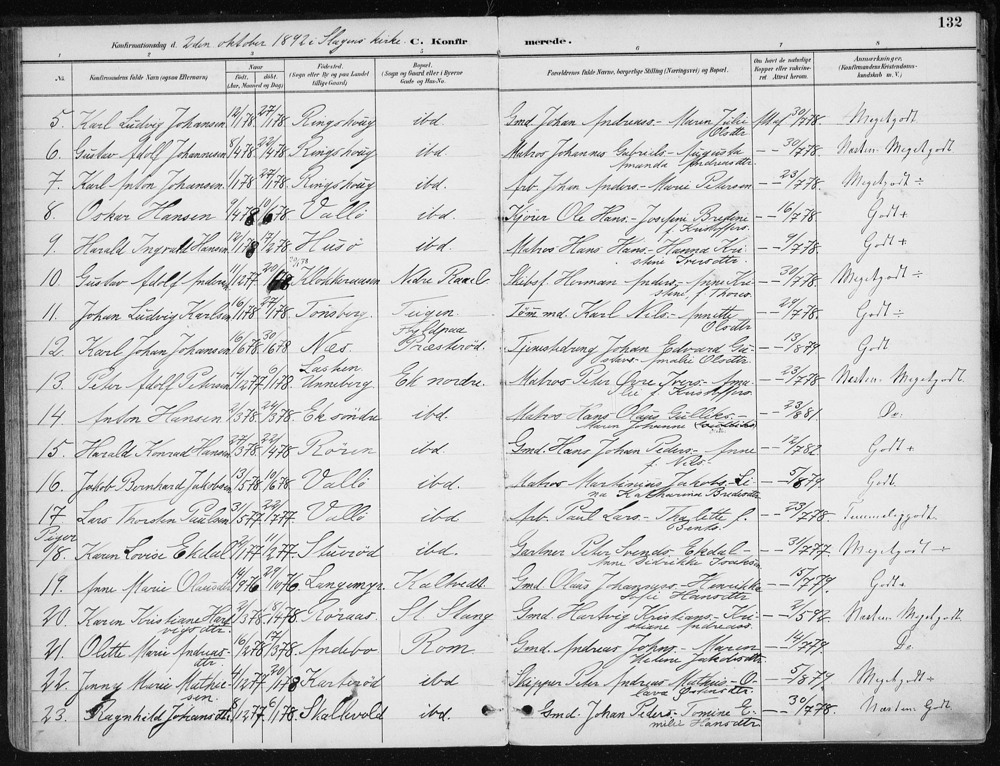 Sem kirkebøker, AV/SAKO-A-5/F/Fb/L0005: Parish register (official) no. II 5, 1892-1904, p. 132