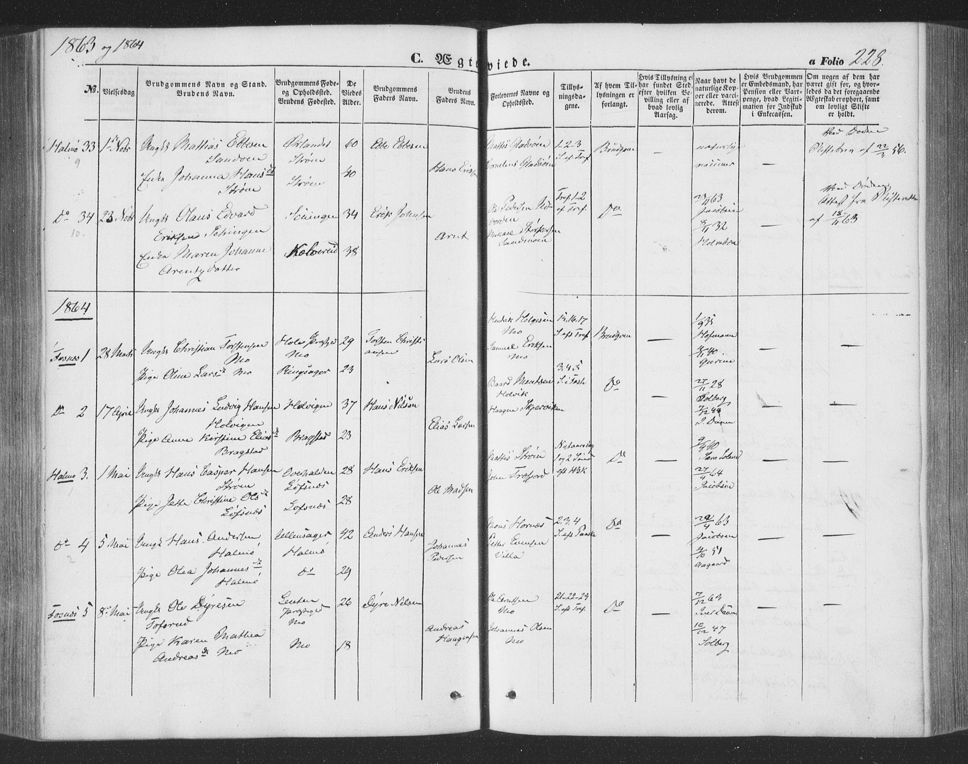 Ministerialprotokoller, klokkerbøker og fødselsregistre - Nord-Trøndelag, SAT/A-1458/773/L0615: Parish register (official) no. 773A06, 1857-1870, p. 228