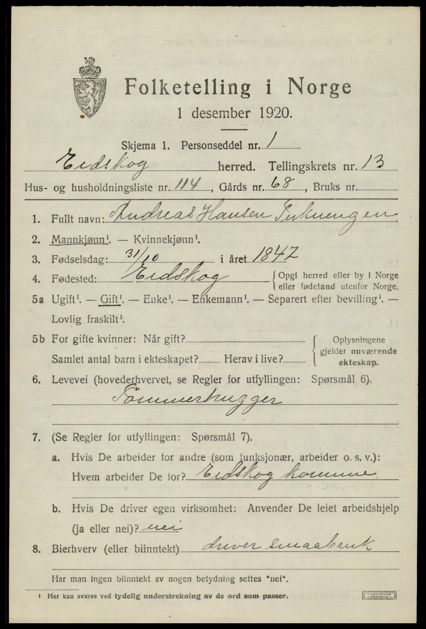 SAH, 1920 census for Eidskog, 1920, p. 13321