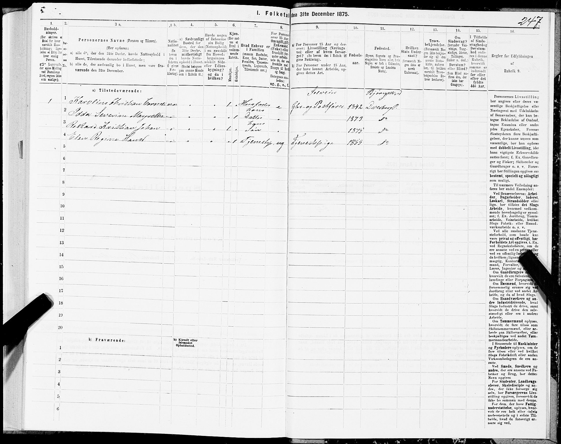 SAT, 1875 census for 1872P Dverberg, 1875, p. 1247