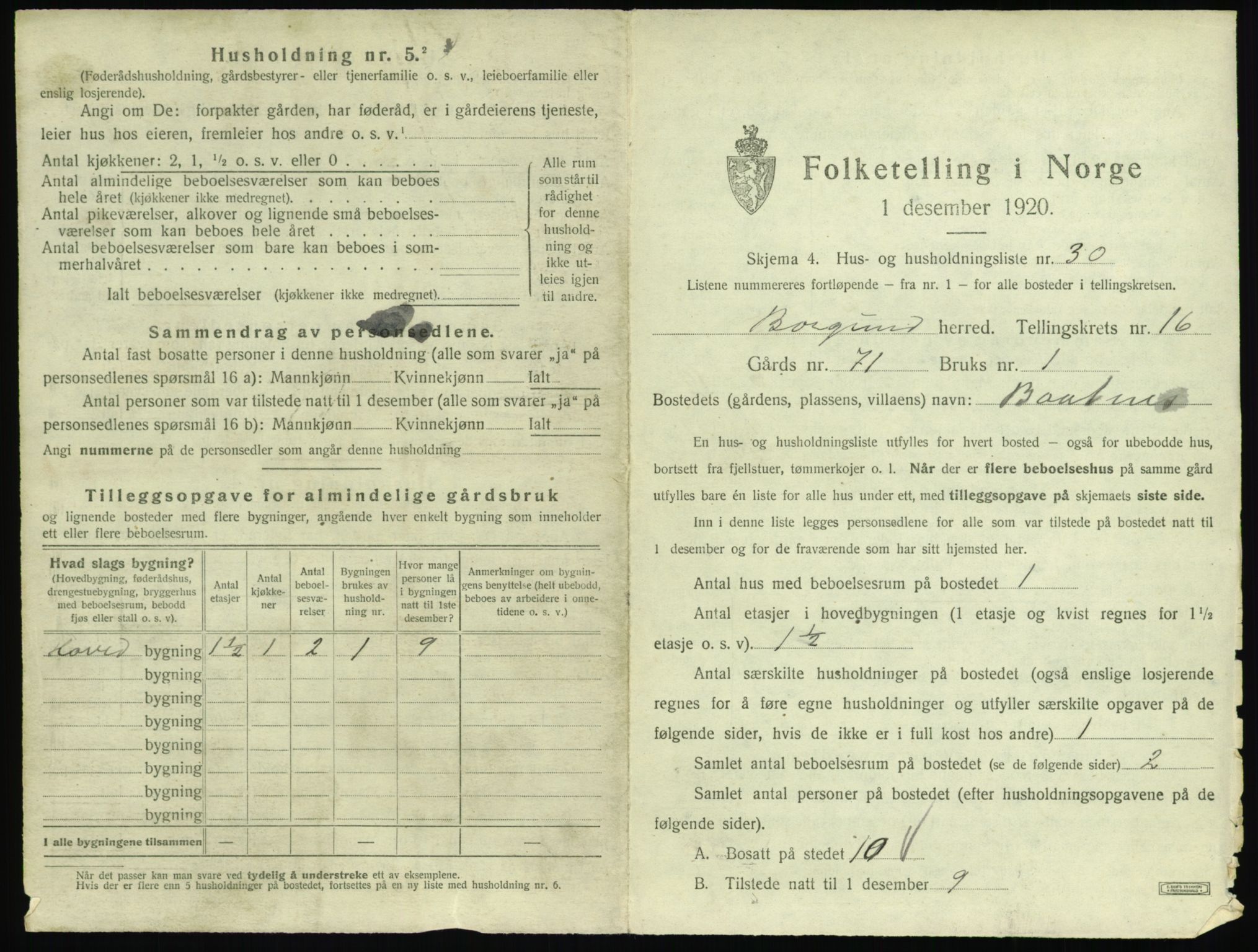 SAT, 1920 census for Borgund, 1920, p. 1476