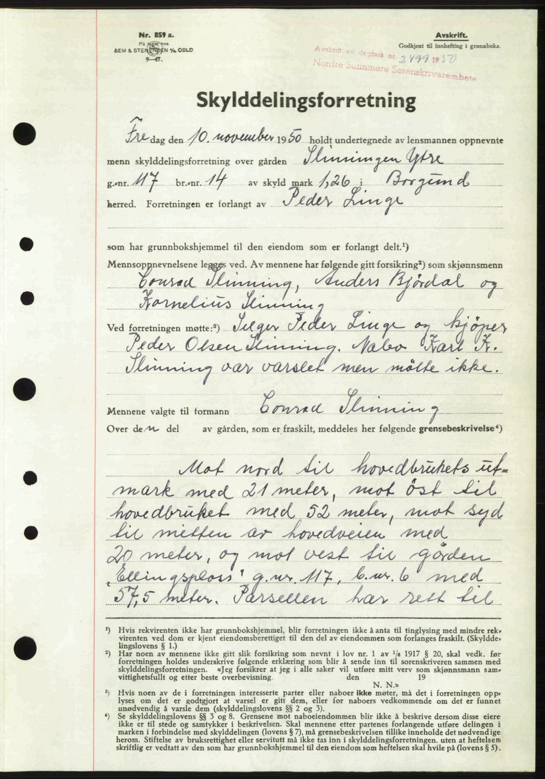 Nordre Sunnmøre sorenskriveri, AV/SAT-A-0006/1/2/2C/2Ca: Mortgage book no. A36, 1950-1950, Diary no: : 2499/1950