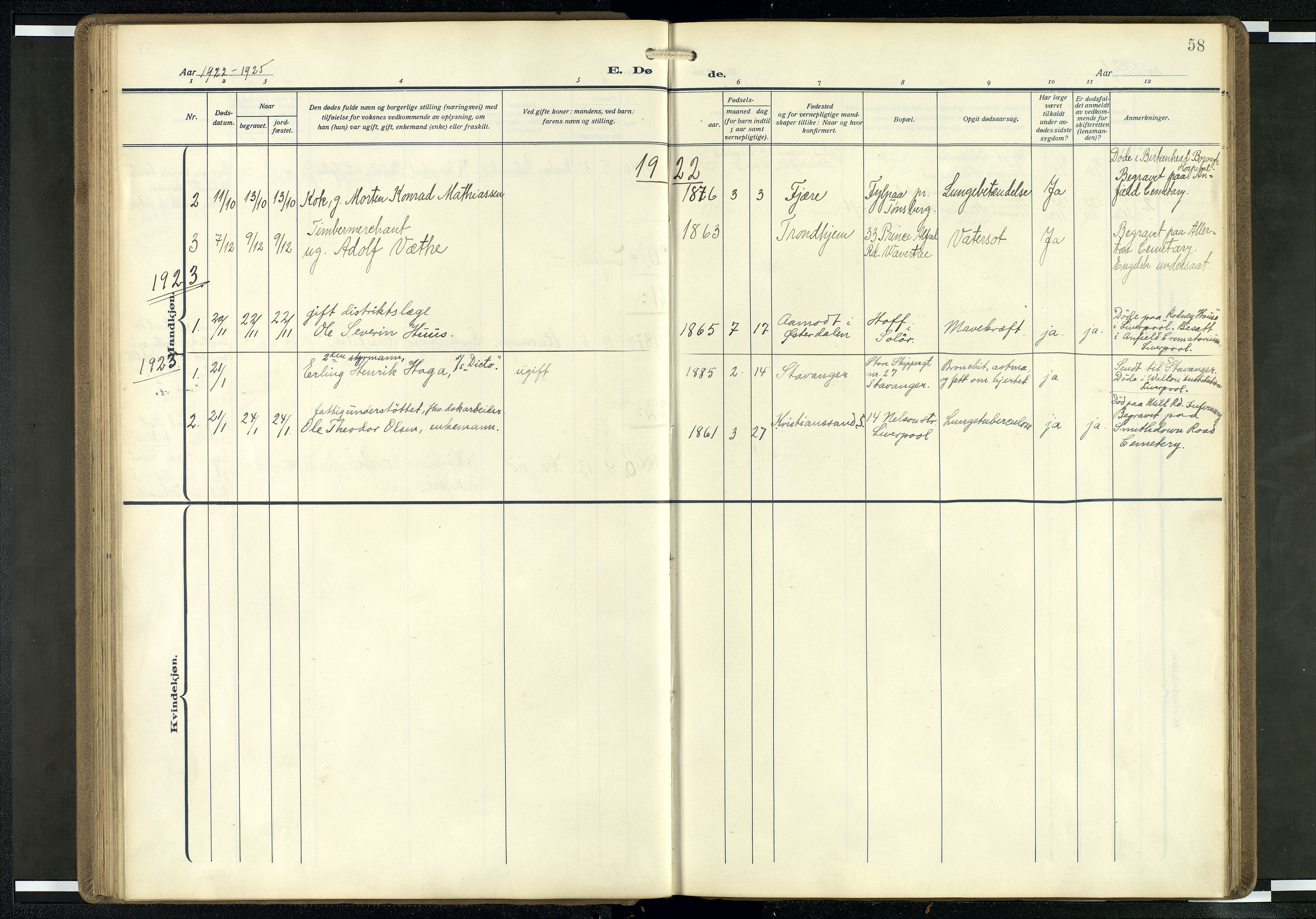 Den norske sjømannsmisjon i utlandet/Mersey-havnene (Liverpool), SAB/SAB/PA-0104/H/Ha/L0001: Parish register (official) no. A 1, 1919-1954, p. 57b-58a