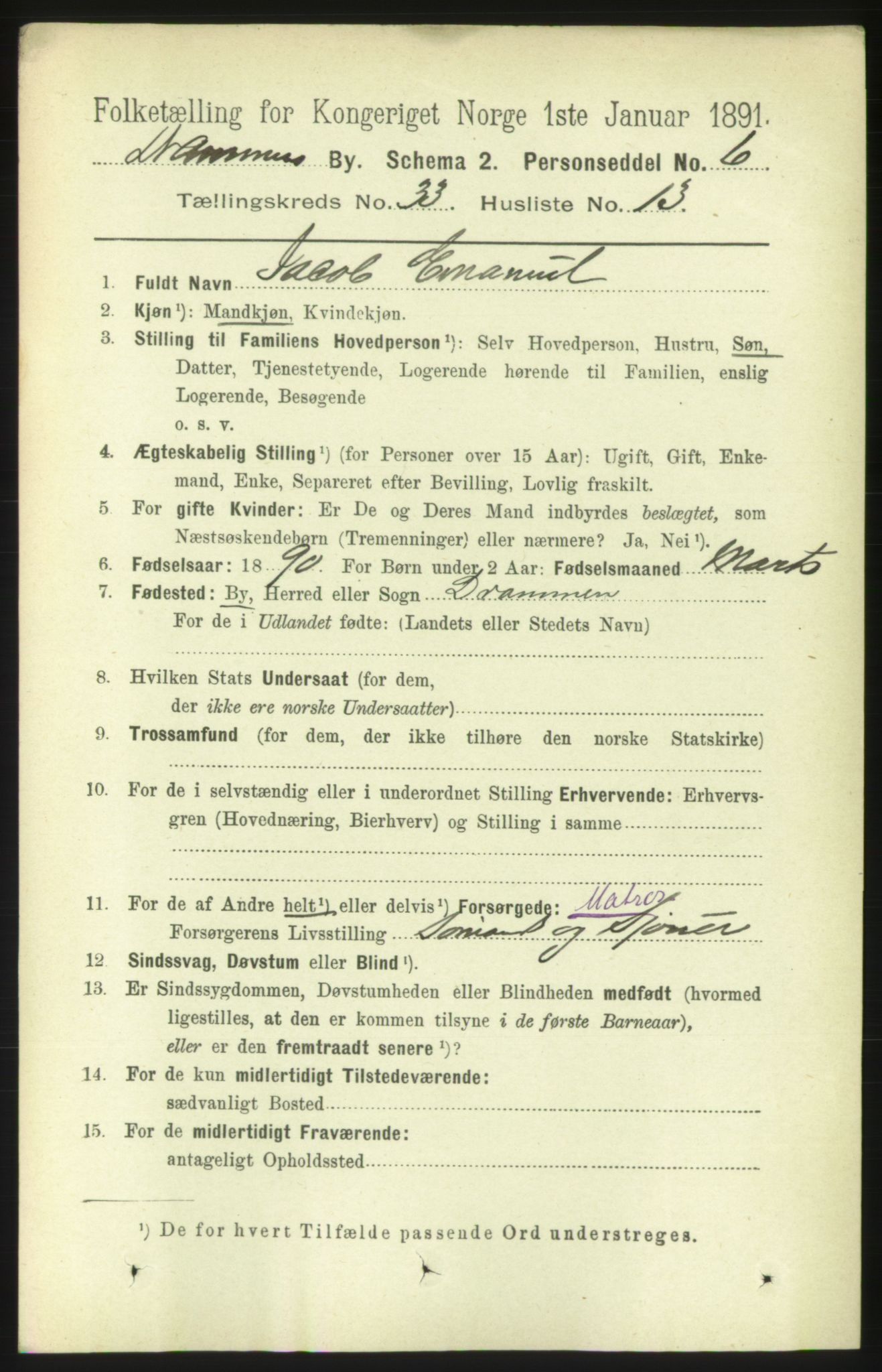 RA, 1891 census for 0602 Drammen, 1891, p. 20153