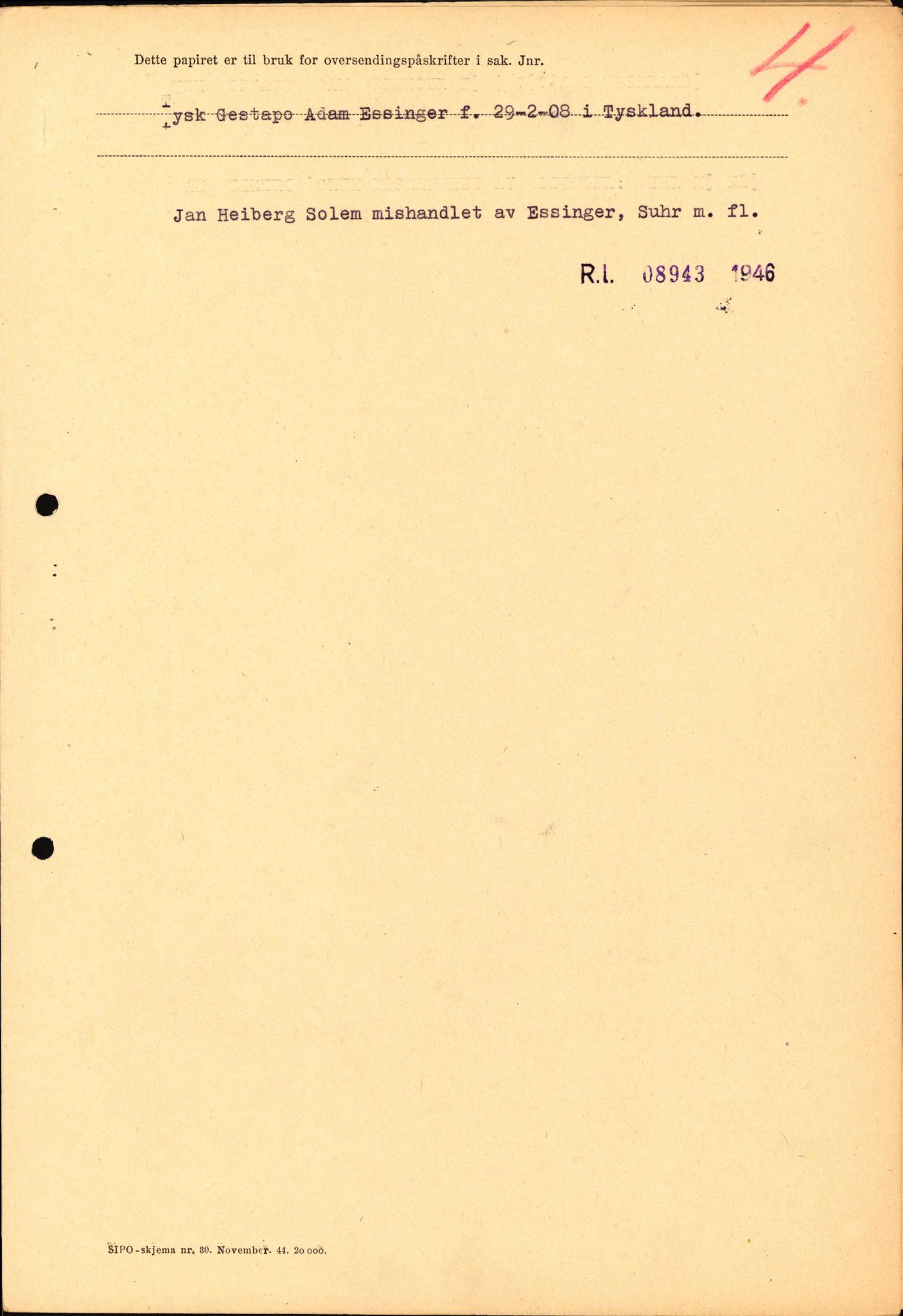 Forsvaret, Forsvarets overkommando II, AV/RA-RAFA-3915/D/Db/L0007: CI Questionaires. Tyske okkupasjonsstyrker i Norge. Tyskere., 1945-1946, p. 287