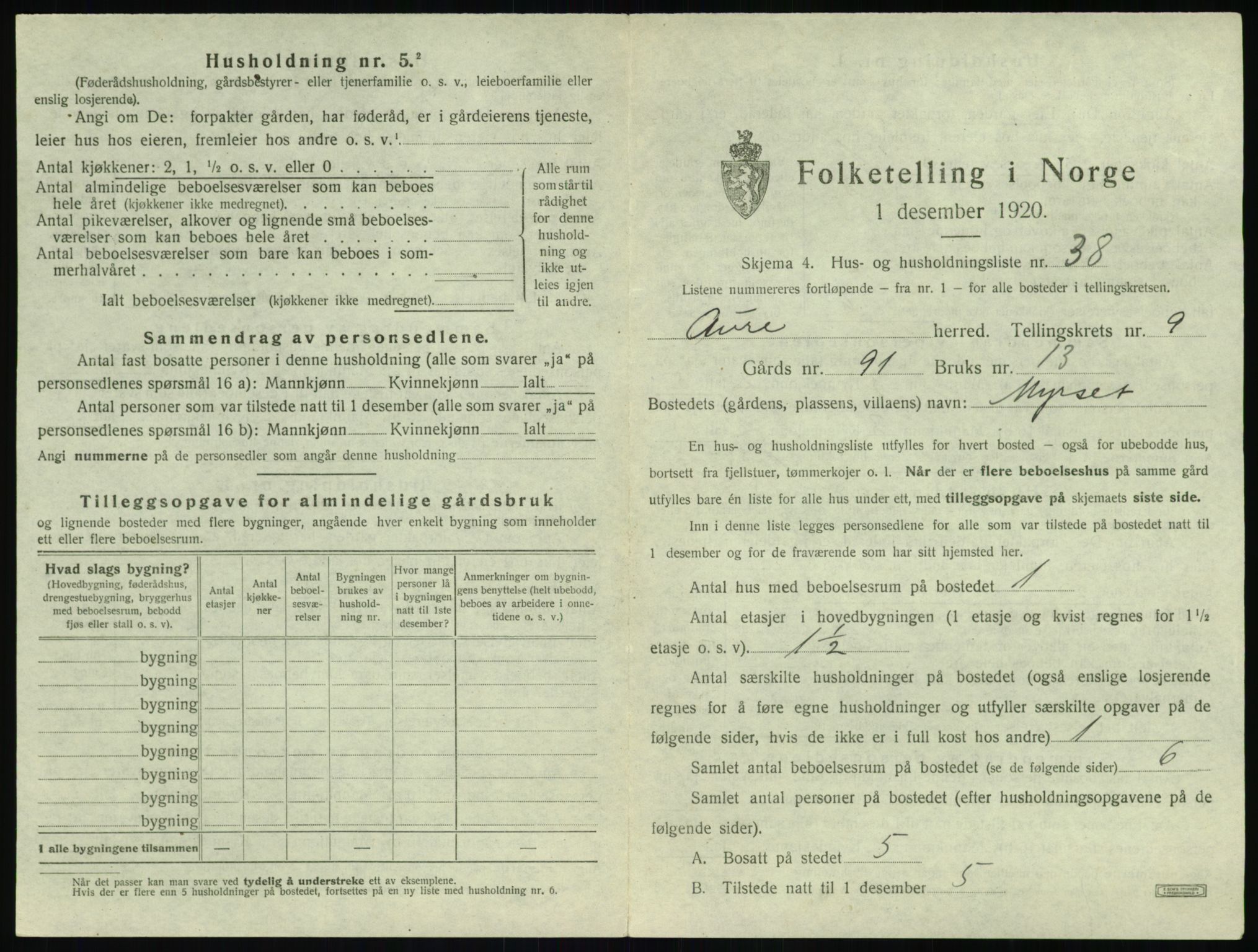 SAT, 1920 census for Aure, 1920, p. 584