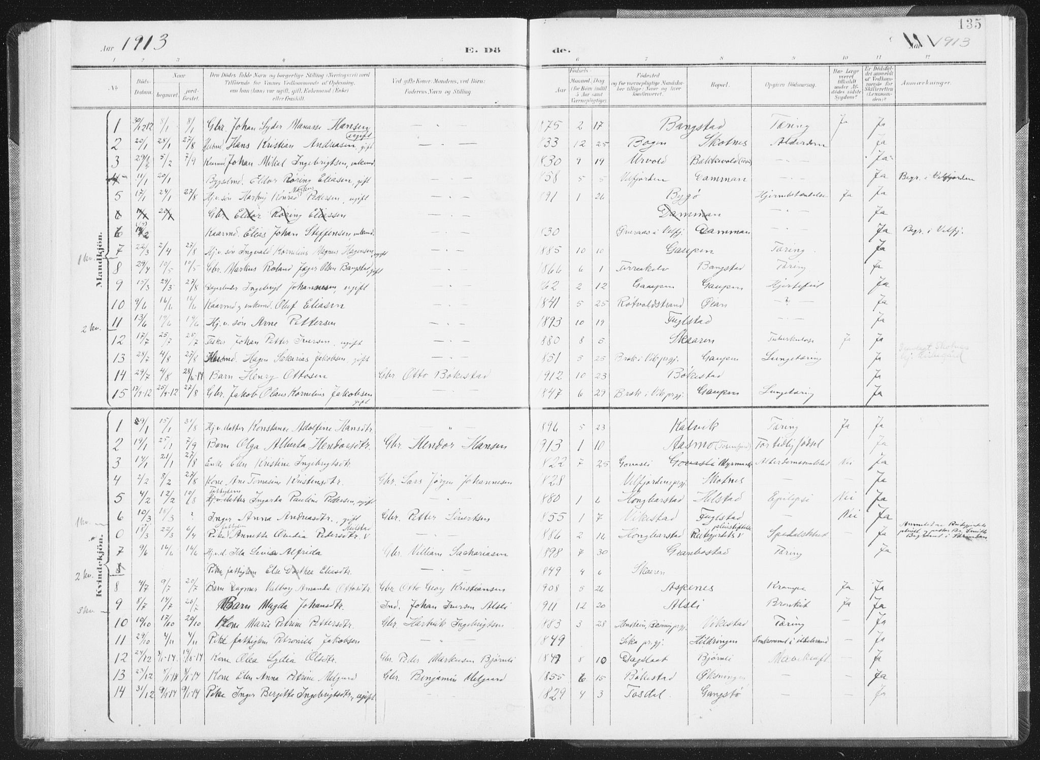 Ministerialprotokoller, klokkerbøker og fødselsregistre - Nordland, AV/SAT-A-1459/810/L0153: Parish register (official) no. 810A12, 1899-1914, p. 135