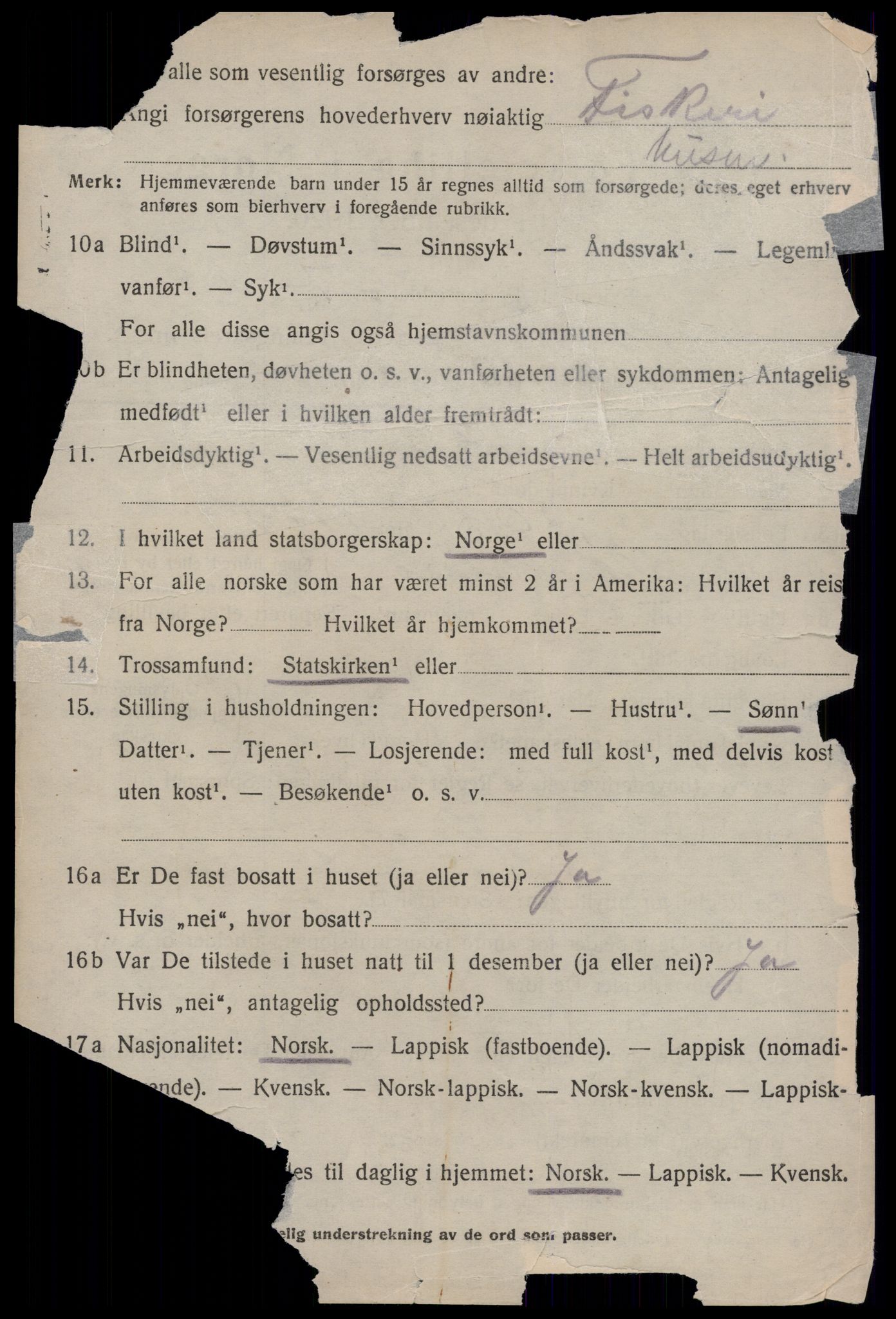 SAT, 1920 census for Moskenes, 1920, p. 1737