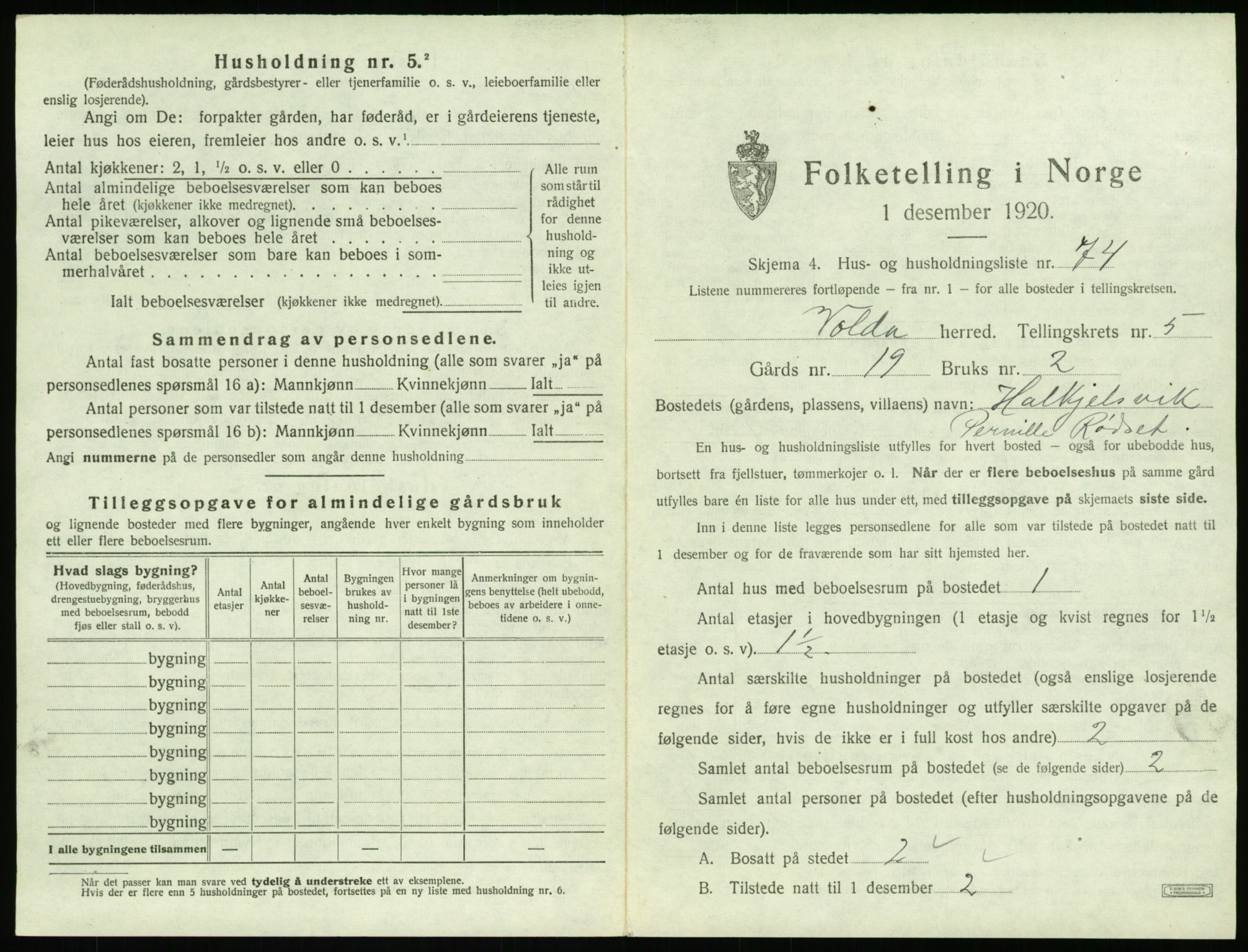 SAT, 1920 census for Volda, 1920, p. 512
