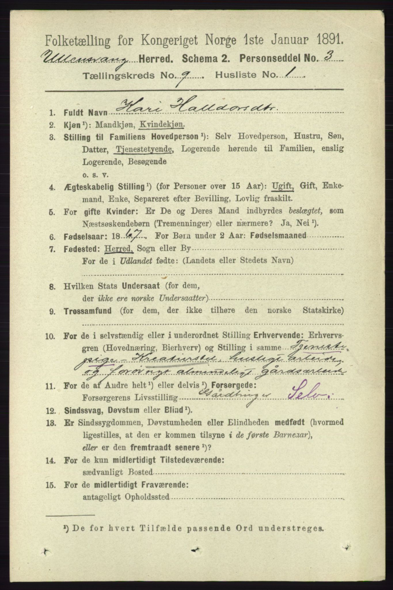 RA, 1891 census for 1230 Ullensvang, 1891, p. 3165