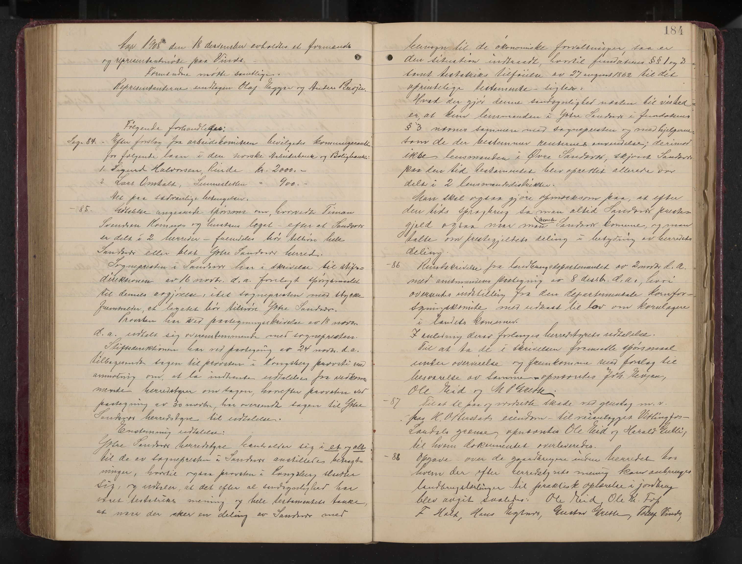 Ytre Sandsvær formannskap og sentraladministrasjon, IKAK/0629021/A/Aa/L0001: Møtebok med register, 1902-1919, p. 184