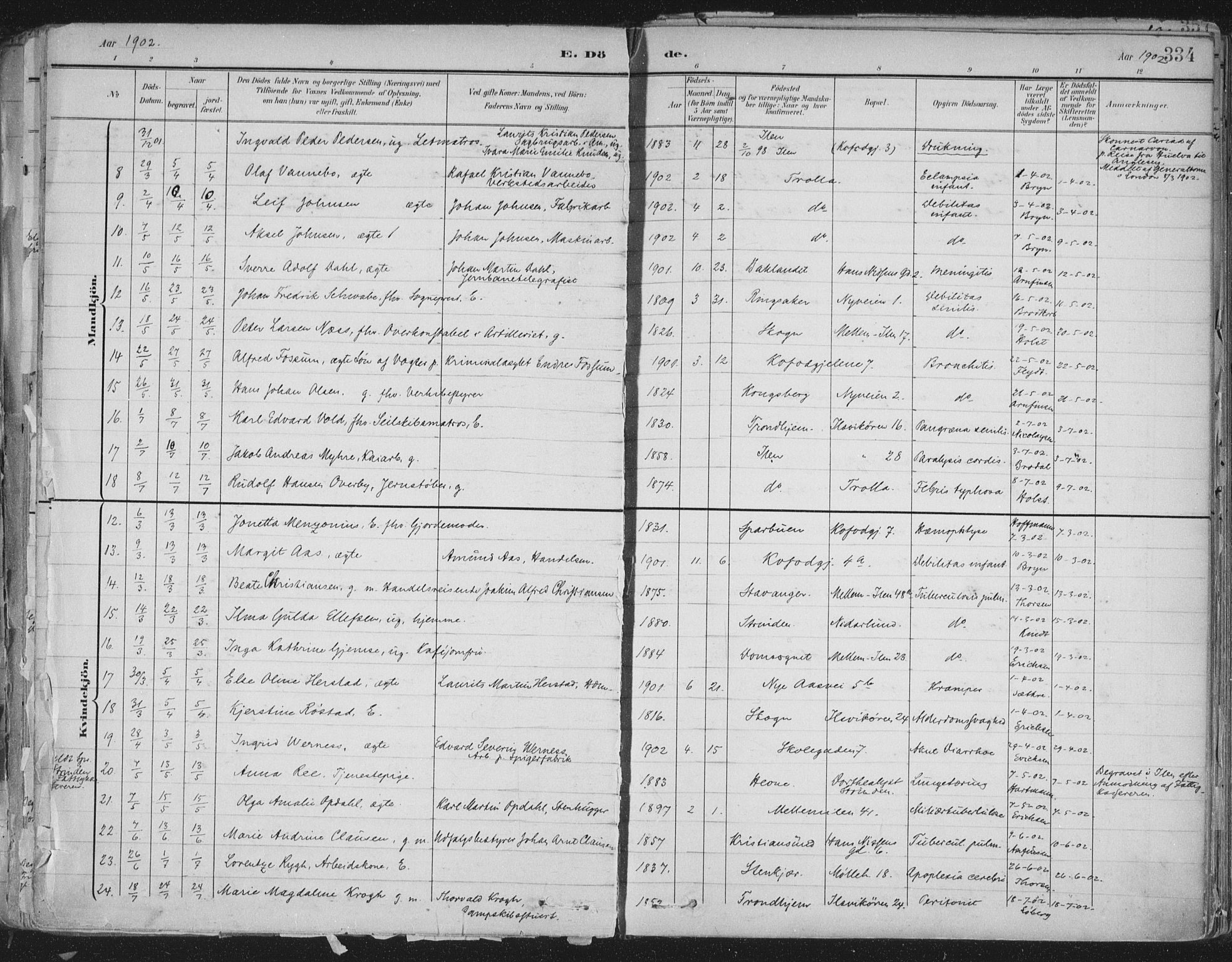Ministerialprotokoller, klokkerbøker og fødselsregistre - Sør-Trøndelag, SAT/A-1456/603/L0167: Parish register (official) no. 603A06, 1896-1932, p. 334