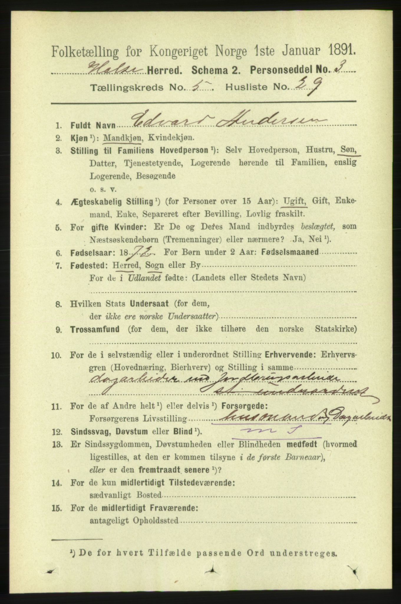 RA, 1891 census for 1571 Halsa, 1891, p. 1345